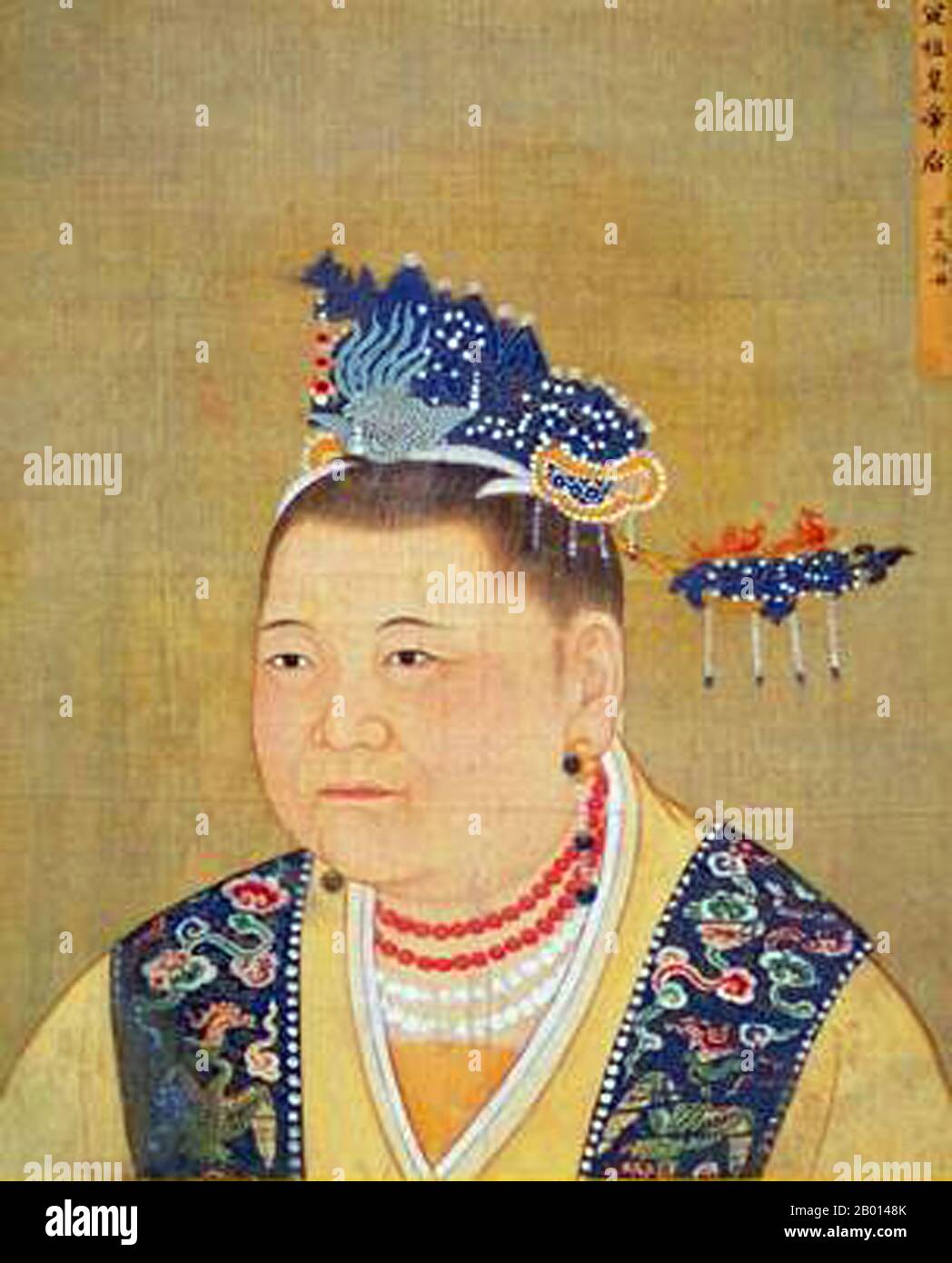 China: Empress Dowager Zhaoxian (902 - 17 July 961), mother of the first two Song emperors Taizu and Taizong. Hanging scroll painting, Song Dynasty (960-1279).  Lady Du, formally known as Zhaoxian, was an empress dowager of the Song Dynasty. She was the wife of general Zhao Hongyin and mother of the first two Song emperors Taizu and Taizong. Emperor Taizong claimed legitimacy to the throne through her apparent will, allegedly sealed in a golden shelf at her death, though many historians believe he fabricated this. Stock Photo