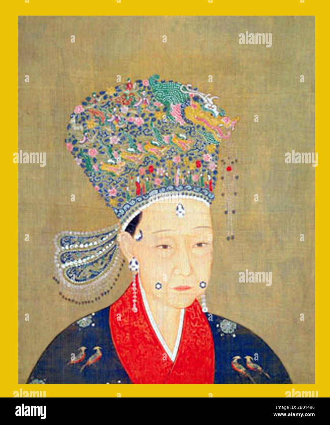 China: Empress Xie (1135 - 13 June 1207), consort of Emperor Xiaozong, 11th ruler of the Song Dynasty and 2nd ruler of the Southern Song Dynasty (r.1162-1189). Hanging scroll painting, 1162-1207.  Empress Xie, personal name Sufang and also known as Chengsu, was consort to Emperor Xiaozong. Initially serving as Emperor Xiaozong's concubine, she was appointed to empress after the death of Empress Xia, Emperor Xiaozong's second empress. She had no surviving children with the emperor, and went into retirement with him when he abdicated in 1189. Stock Photo