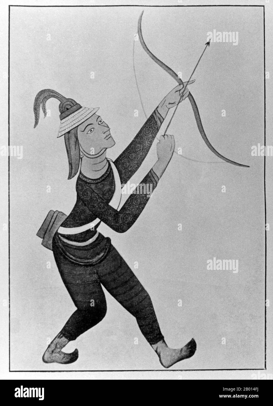 Burma/Myanmar: Mural of a Muslim archer in the Mongol army, Kyanzittha Temple, Bagan, Upper Burma, 13th century.  After the conquest of China, Kublai Khan, the founder of the Yuan Dynasty and the fifth Khagan (Great Khan) of the Mongol Empire, invaded the Pagan Kingdom of Burma in 1277, 1283 and 1287.  Bagan, formerly Pagan, was mainly built between the 11th century and 13th century. Formally titled Arimaddanapura or Arimaddana (the City of the Enemy Crusher) and also known as Tambadipa (the Land of Copper) or Tassadessa (the Parched Land), it was the capital of several ancient kingdoms in Bur Stock Photo