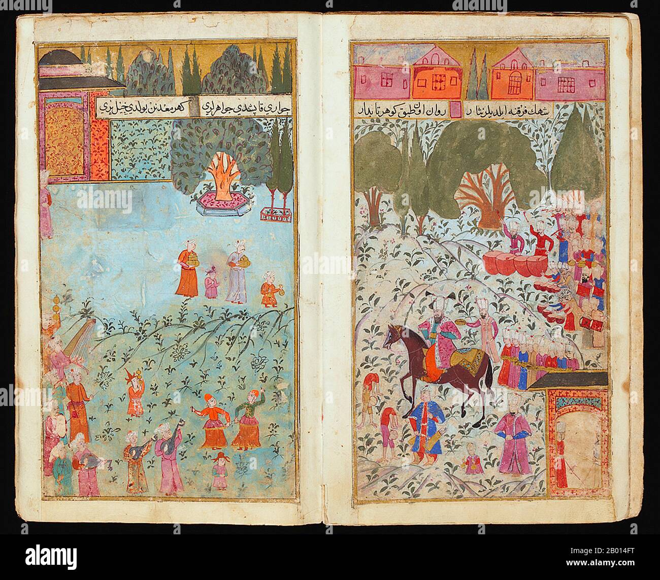 Turkey: 'Mehmed III arriving at the head of the victorious army at Davudpasha, a Suburb of Istanbul'. Miniature paintings from an illustrated manuscript depicting the 1596 military campaign in Hungary by Ottoman Sultan Mehmed III, c. 1600.  Mehmed III Adli (May 26, 1566 – December 21/22, 1603) was sultan of the Ottoman Empire from 1595-1603. He remains notorious for having nineteen of his brothers and half brothers murdered to secure power. He also killed over twenty of his sisters. They were all strangled by deaf-mutes. Mehmed III was an idle ruler, leaving government to his mother Safiye. Stock Photo