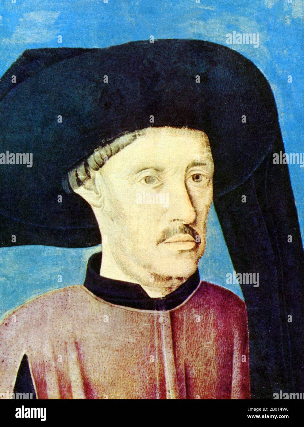 Portugal: Henry the Navigator (4 March 1394 - 13 November 1460), Portuguese prince and early patron of exploration in Africa. Portrait from frontispiece of 'Cronicas dos Feitos de Guine', c. 1453.  Dom Henrique of Portugal, Duke of Viseu, more commonly known as Prince Henry the Navigator, was the third child of King John I of Portugal and an important figure in the early days of the Portuguese Empire. He sponsored much of the early European exploration and maritime trade with other continents, particularly Africa. He is regarded by many as the primary initiator of the 'Age of Discovery'. Stock Photo