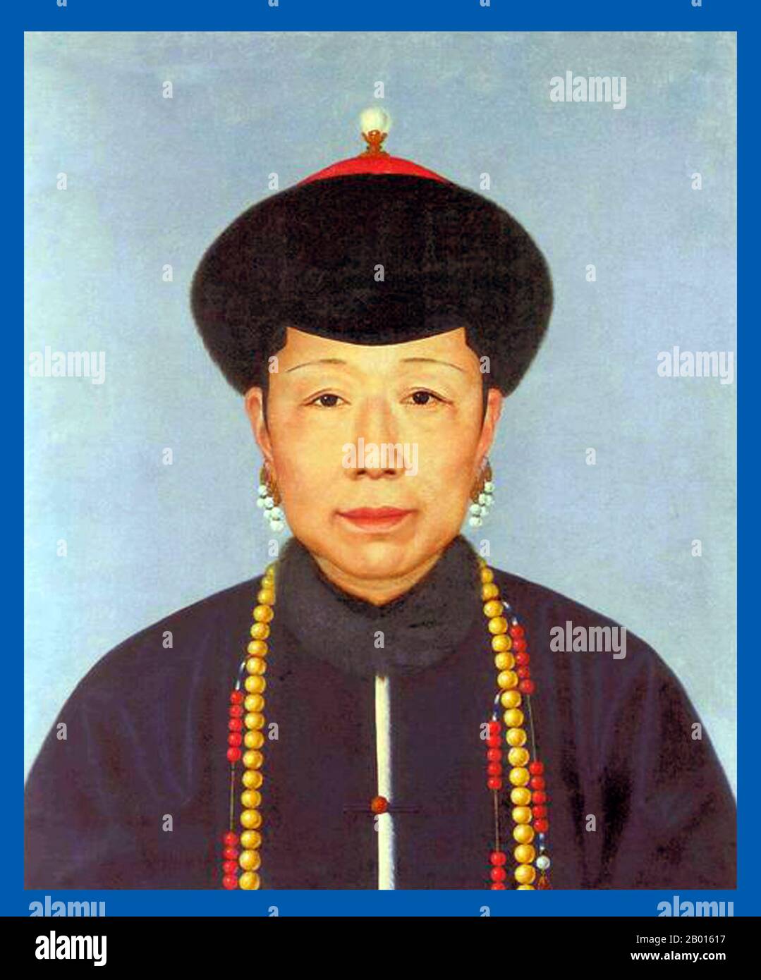 China: Empress Xiao Sheng Xian (12 January 1692 - 2 March 1777) consort of the Yongzheng Emperor. Hanging scroll painting, 18th century.  Empress Xiaoshengxian was the consort of Emperor Yongzheng of the Qing Dynasty, and mother to Hongli, the Qianlong Emperor. She hailed from the Niohuru Clan of the Bordered Yellow Banner, and so was known as Lady Niohuru. She was granted the title of Consort Xi in 1723, and then Noble Consort Xi in 1730. When her son became emperor, she was honoured as 'Empress Dowager Chongqing', and became a trusted advisor to the Qianlong Emperor. Stock Photo
