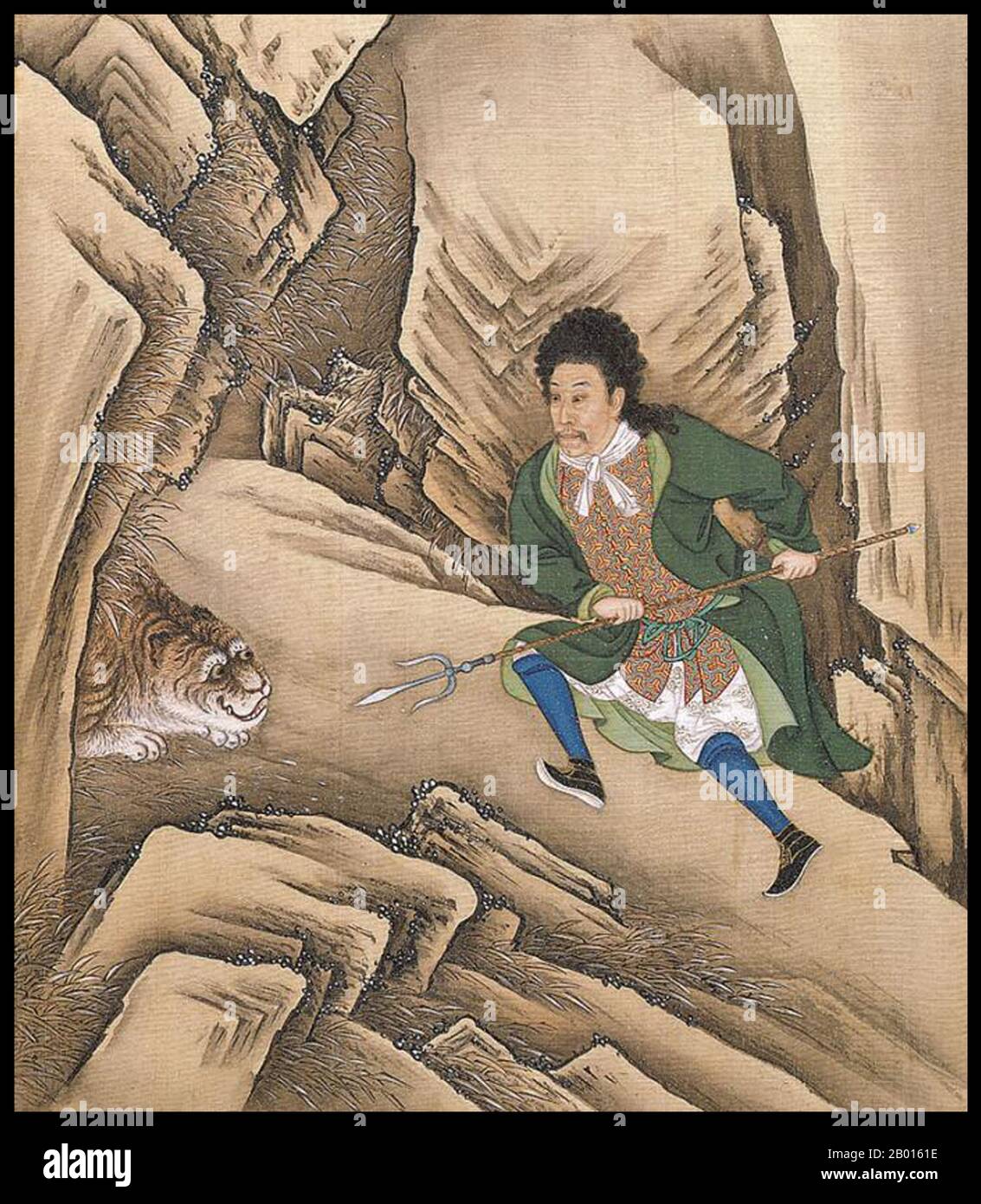 China: Emperor Yongzheng (13 December 1678 – 8 October 1735), 5th ruler of the Qing Dynasty (r. 1722-1735), in European dress. Album leaf painting, c. 1723-1735.  The Yongzheng Emperor, born Yinzhen and temple name Shizong, was the fifth emperor of the Qing Dynasty. A hard-working ruler, Yongzheng's main goal was to create an effective government at minimum expense. Like his father, the Kangxi Emperor, Yongzheng used military force in order to preserve the dynasty's position. Suspected by historians to have usurped the throne, his reign was often called despotic, efficient, and vigorous. Stock Photo