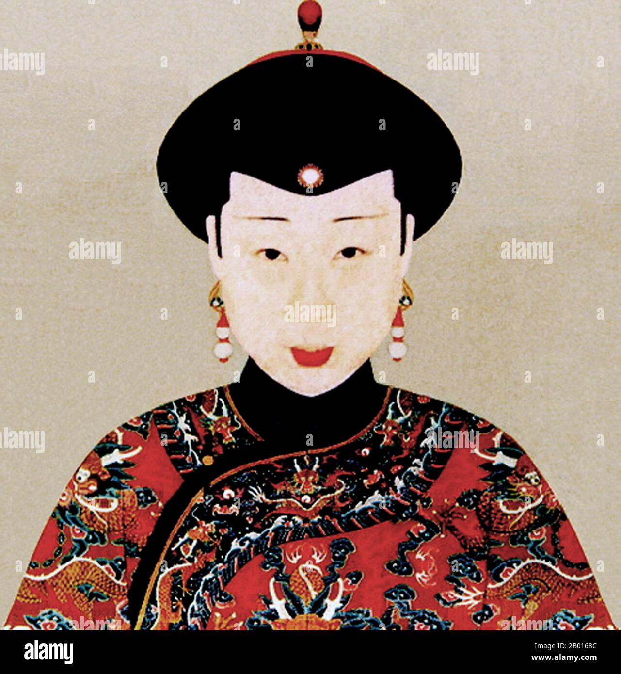 China: Empress Xiao Jing Cheng (19 June 1812 - 21 August 1855), fourth consort of the Daoguang Emperor. Handscroll painting, c. 1830-1855.  Empress Xiaojingcheng was a consort of the Daoguang Emperor, mother of Prince Yixin, also known as Prince Gong, and foster mother of Prince Yizhu, the Xianfeng Emperor. Hailing from the Khorchin Mongol Plain Blue Banner Borjigit clan, Lady Borjigit became 'Concubine Jing' in 1826, before being elevated to 'Consort Jing' the next year. She was given the title of 'Empress Dowager Kangci' eight days before her death, due to the machinations of her son Yixin. Stock Photo