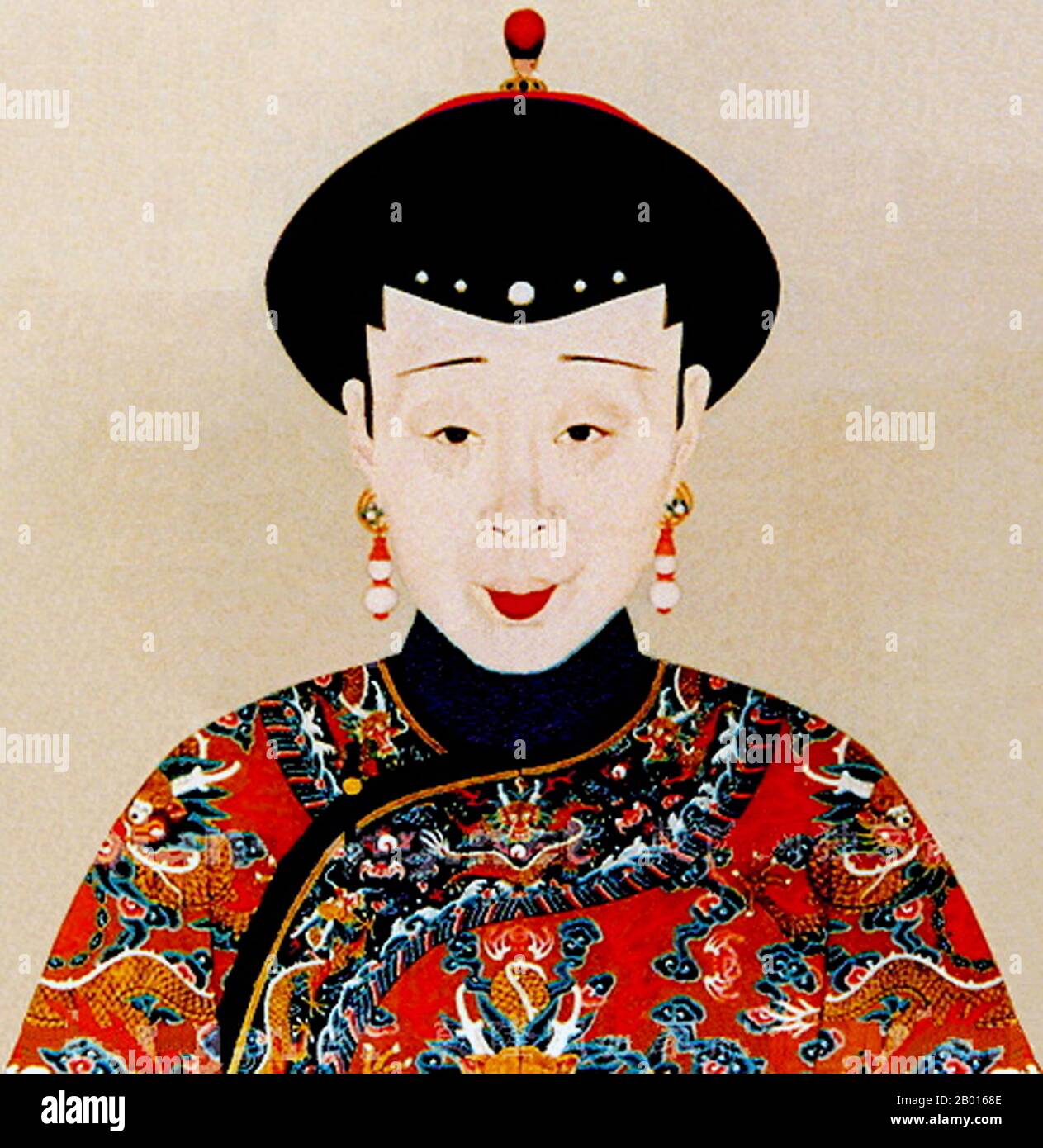 China: Consort He (- 18 May 1836), concubine of the Daoguang Emperor. Handscroll painting, early 19th century.  Consort He was a concubine and consort of the Daoguang Emperor. Hailing from the Manchu Plain White Banner Hoifa Nara clan, Lady Hoifa Nara became a lady-in-waiting for Prince Minning, the future Daoguang Emperor, some time under the reign of the Jiaqing Emperor. Minning became the Daoguang Emperor in 1820, and she was granted the title of 'Concubine He' in 1822 before later being elevated to 'Consort He' in 1823. She died in 1836 due to kidney problems. Stock Photo