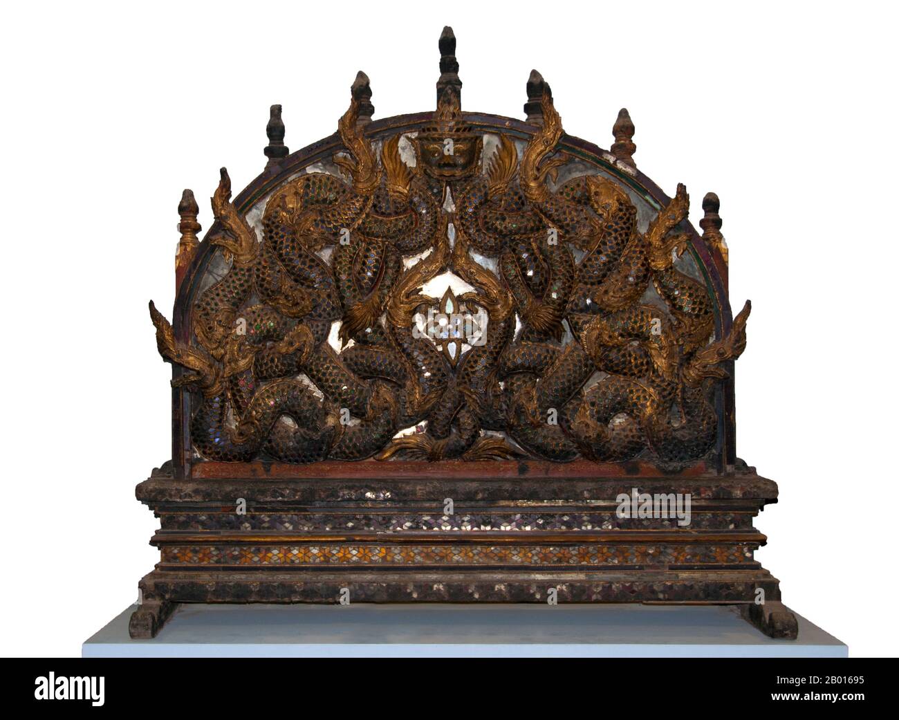 Thailand: Wood carving with coloured glass inlay, 20th century AD, from Wat  Phra That Haripunchai, Haripunchai National Museum, Lamphun. Lamphun was  the capital of the small but culturally rich Mon Kingdom of, image size:1300x1041