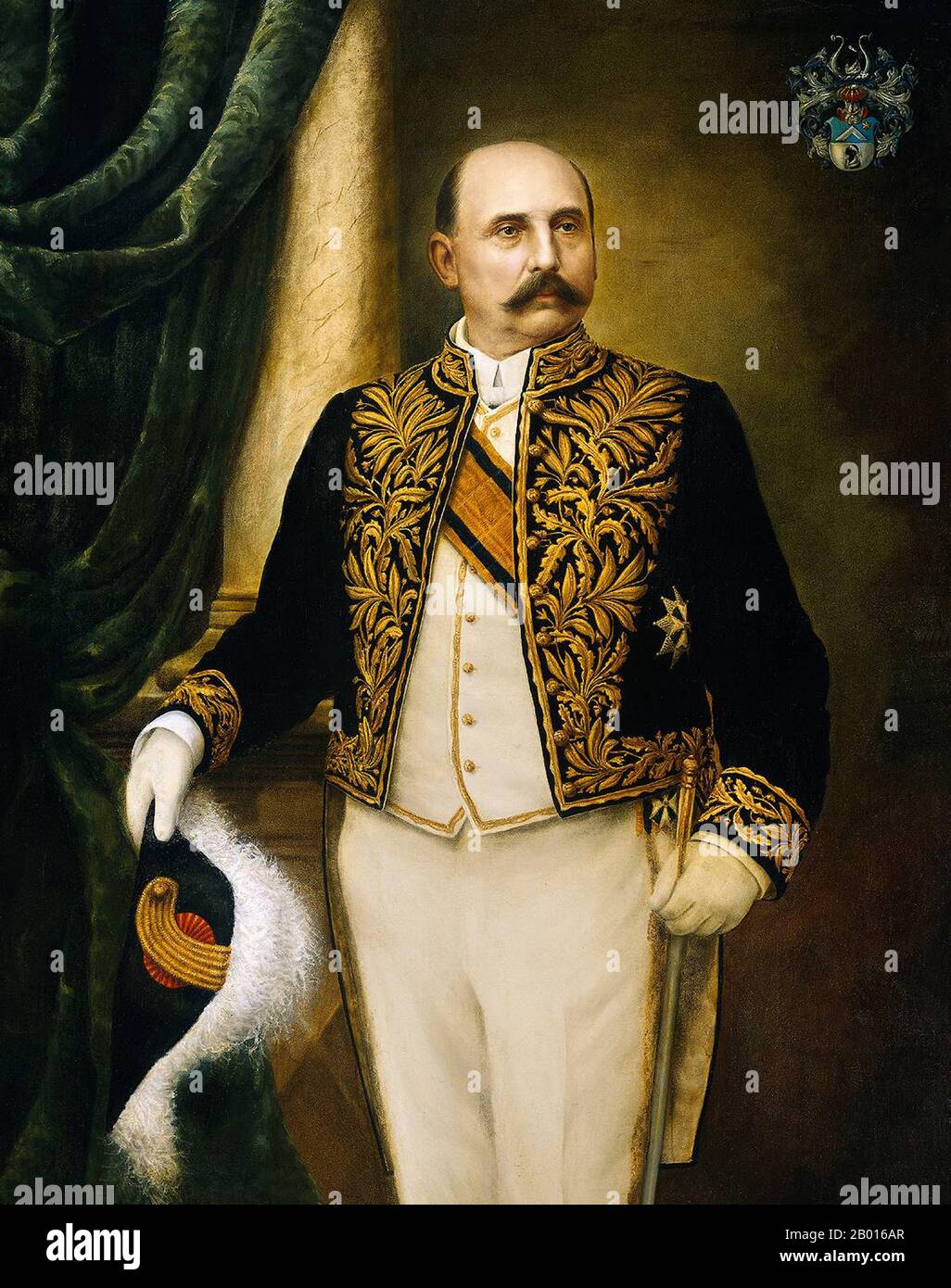 Netherlands/Indonesia: Johannes Benedictus van Heutsz (1851-1924), Governor-General of the Dutch East Indies (r. 1904-1909). Oil on canvas painting by Hannke (fl. early 20th century), 1909.  J. B. van Heutsz was a Dutch military commander who was appointed Governor-General of the Dutch East Indies in 1904 following his defeat of the Sultanate of Aceh after more than 30 years of conflict.  Van Heutsz was richly rewarded for his 'heroic' role in ending the Aceh War, but historians note that the Dutch massacred thousands of civilians, including women and children, committing multiple war crimes. Stock Photo