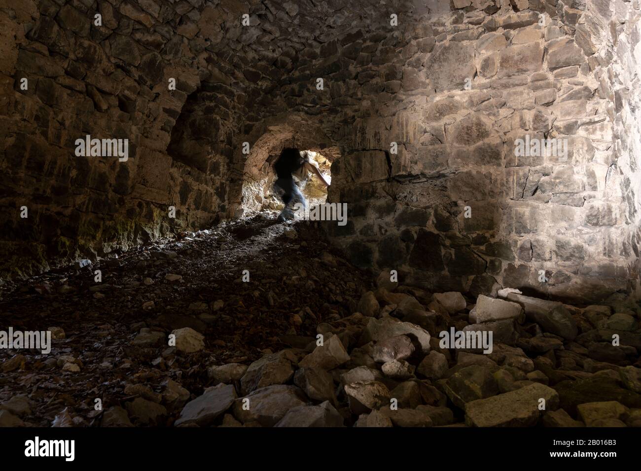 Vazelon, Turkey - May 6, 2019: Ma in destoyed and abandoned monastery of Vazelon in the mountains of Turkey. Stock Photo