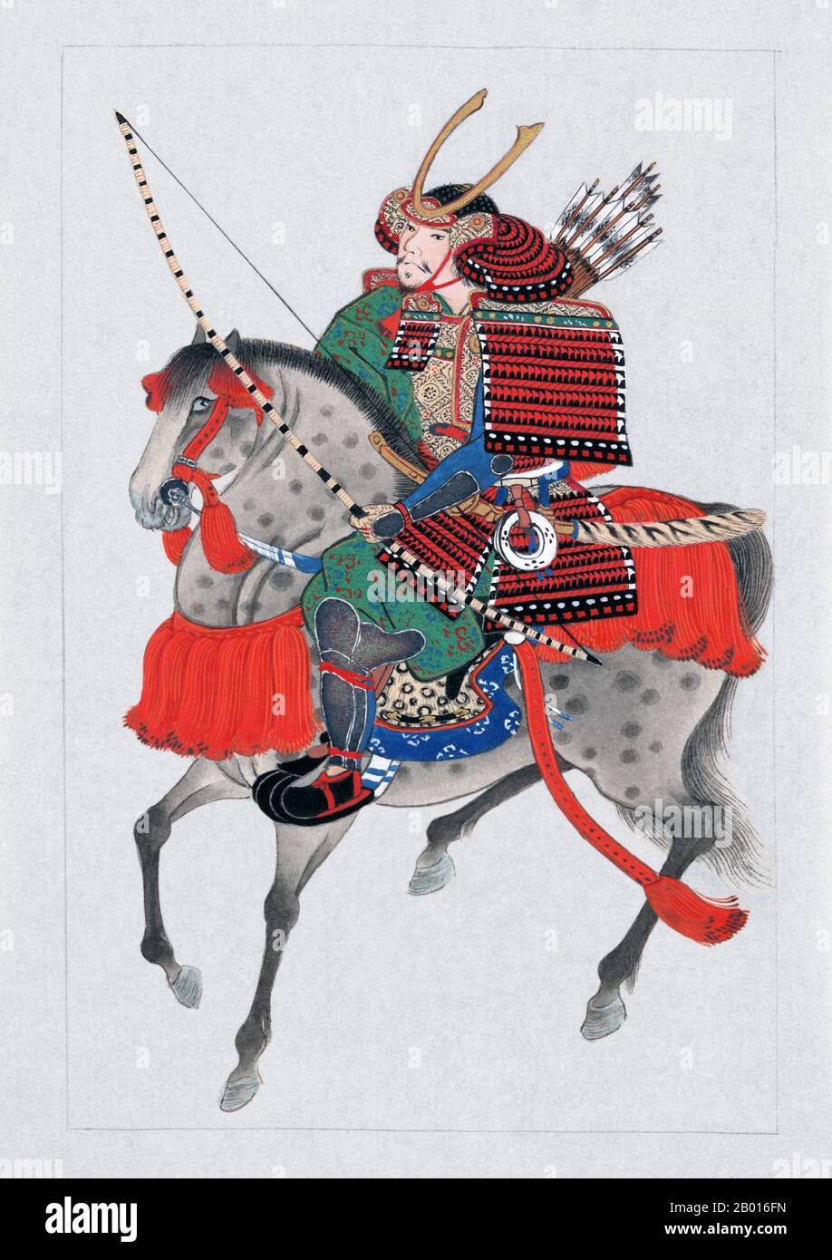 Japan: 'Samurai on Horseback'. Ink painting, c. 1878.  Samurai is the term for the military nobility of pre-industrial Japan. By the end of the 12th century, samurai became almost entirely synonymous with bushi, and the word was closely associated with the middle and upper echelons of the warrior class. The samurai followed a set of rules that came to be known as Bushidō. While they numbered less than ten percent of Japan's population, samurai teachings can still be found today in both everyday life and in martial arts such as Kendō, meaning the way of the sword. Stock Photo
