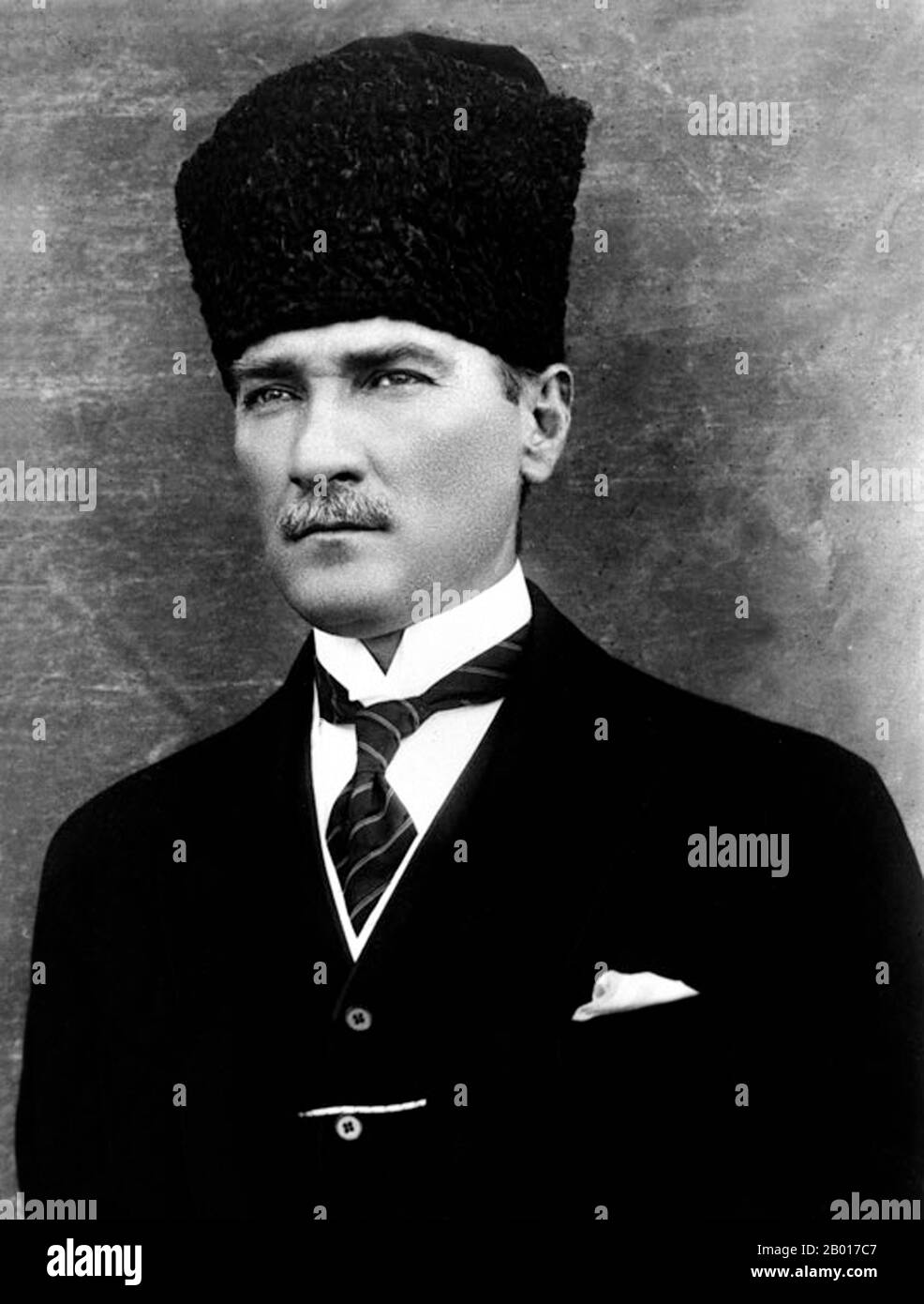 Turkey: Mustafa Kemal Ataturk (1881 - 10  November 1938), early 1920s.  Mustafa Kemal Ataturk was an Ottoman and Turkish army officer, revolutionary statesman, writer, and the first President of Turkey. He is credited with being the founder of the modern Turkish state. Atatürk was a military officer during World War I. Following the defeat of the Ottoman Empire in World War I, he led the Turkish national movement in the Turkish War of Independence. Having established a provisional government in Ankara, he defeated the forces sent by the Allies. Stock Photo