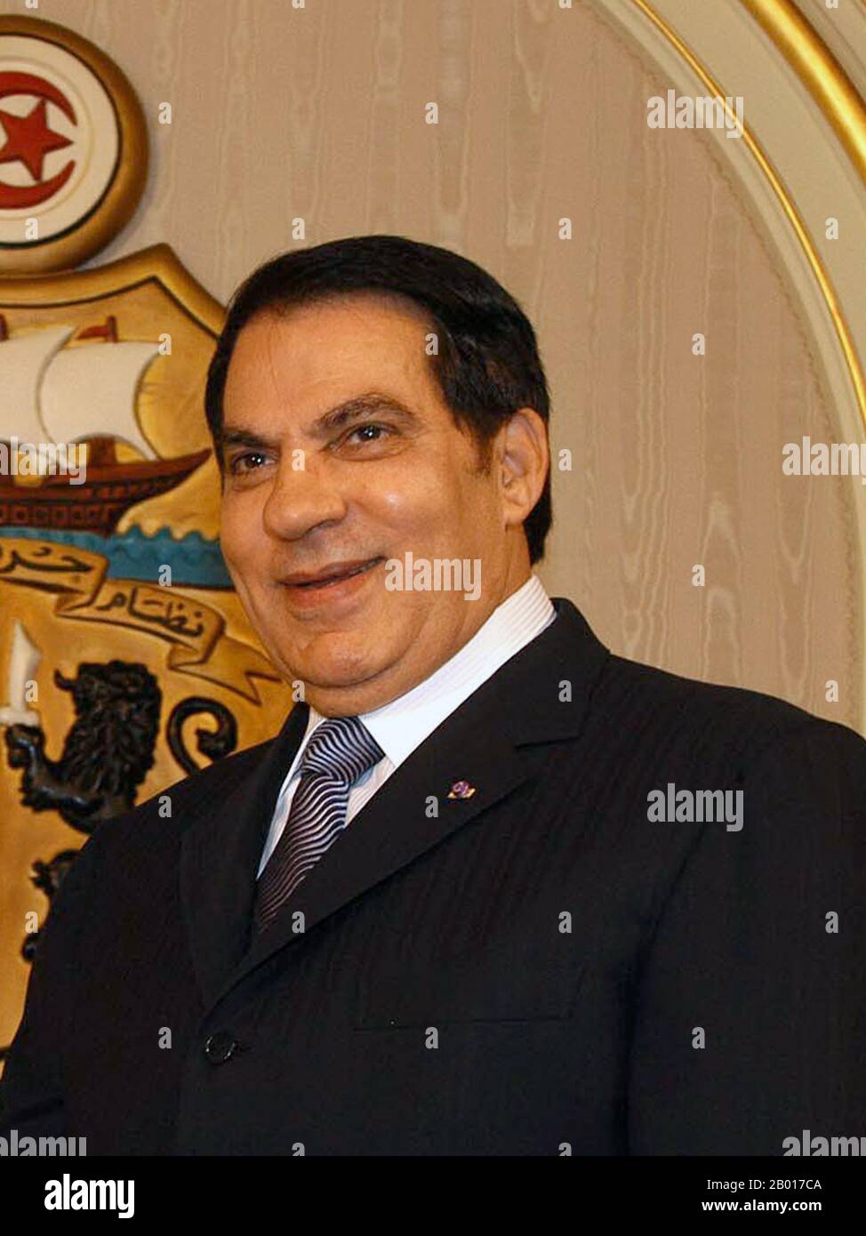 Tunisia: Zine El Abidine Ben Ali, President of Tunisia (r. 1987-2011), November 2008, Presidencia de la Nacion Argentina (CC BY-2.0 License).  Zine El Abidine Ben Ali (3 September 1936 - 19 September 2019) was the second President of the Tunisian Republic. He held the office from 7 November 1987, until he was forced to step down and flee the country on 14 January 2011. Ben Ali was appointed Prime Minister in October 1987, and assumed the Presidency in November 1987 in a bloodless coup d'état from then President Habib Bourguiba. Stock Photo