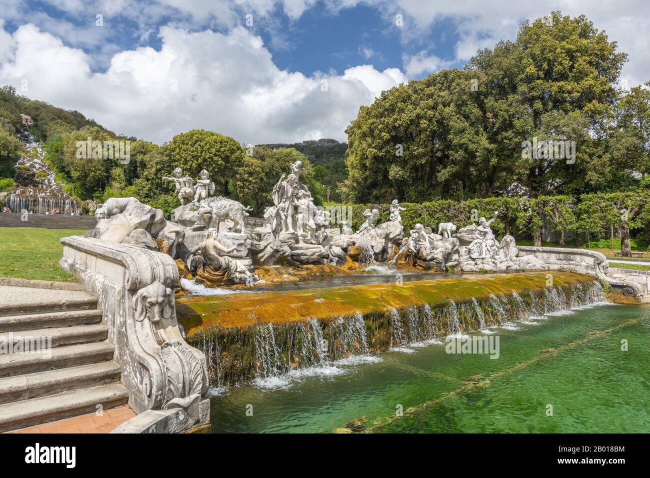 Artificial waterfall in the garden of the Royal Palace of Caserta (Caserta Royal Palace), Italy. Stock Photo