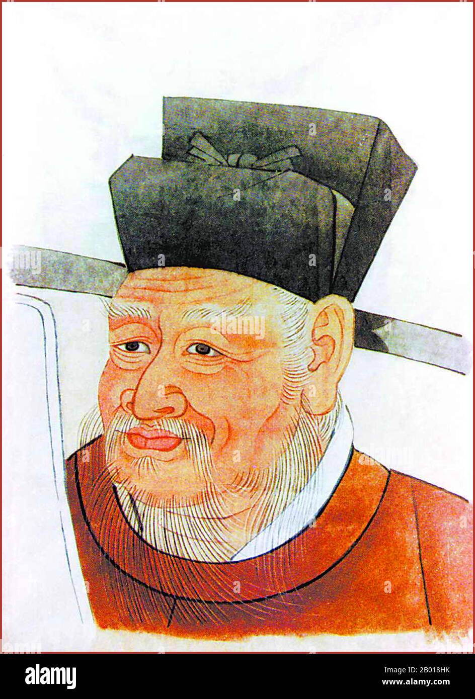 China: Bao Zheng (5 March 999 - 3 July 1062), politician and court official to Emperor Renzong of the Northern Song Dynasty (1127-1279). Portrait from Bao Zheng's tomb in Hefei.  Bao Zheng is today respected as a symbol of justice in China. Throughout history, his largely fictionalised stories have appeared in a variety of different literary and dramatic genres, and have enjoyed sustained popularity. Born to a scholar family in Hefei, he was famous for his uncompromising stance against corruption among government officials. He upheld justice and refused to yield to higher powers. Stock Photo