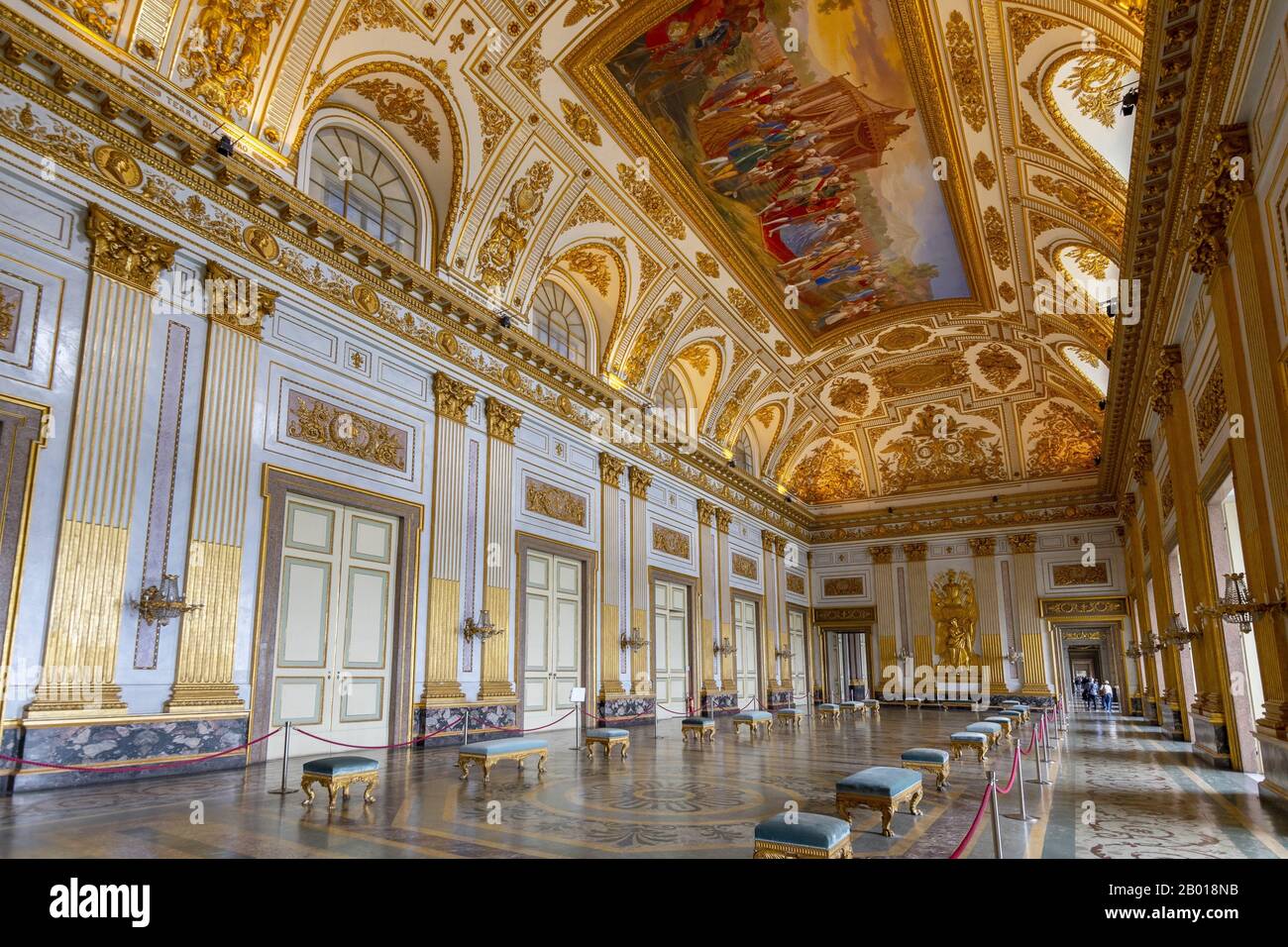 The throne room in the Royal Palace of Caserta, Italy. Stock Photo