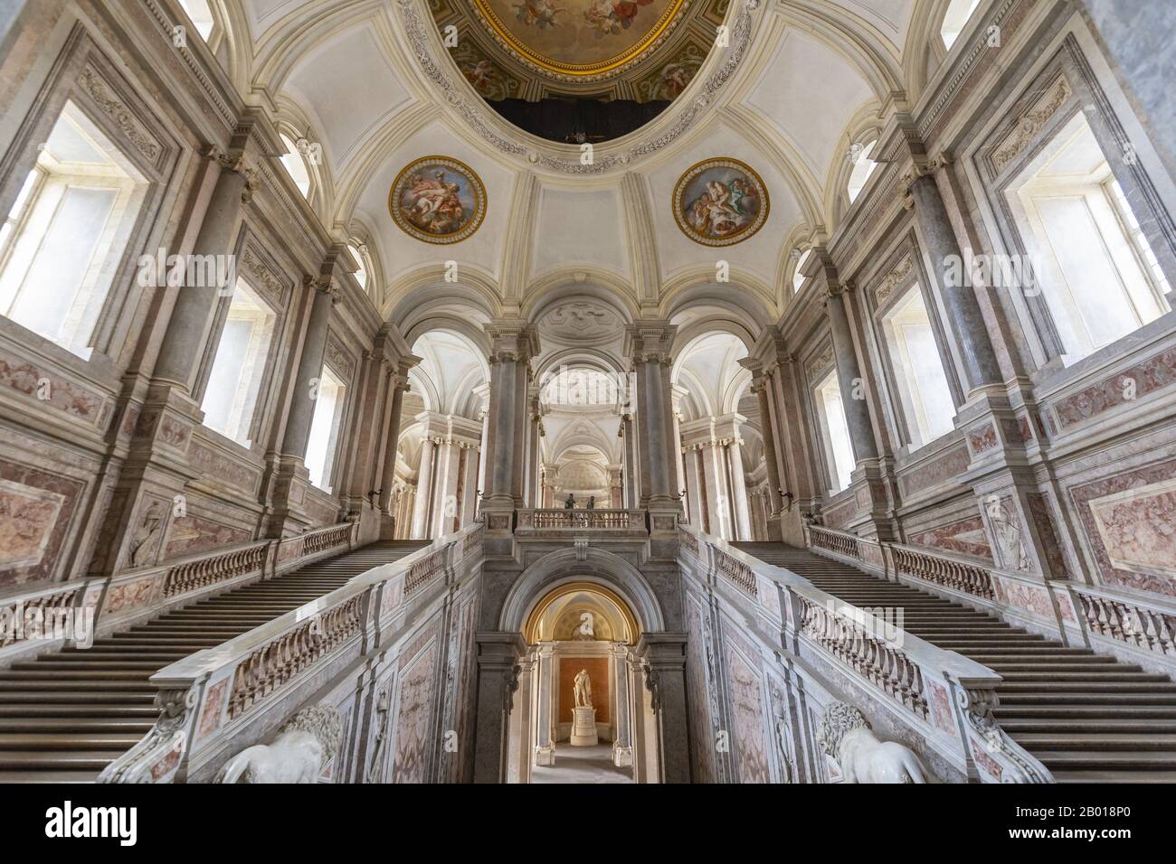 Caserta Royal Palace Entrance hall and stairs of the royal apartments, Caserta, Campania, Italy. Stock Photo