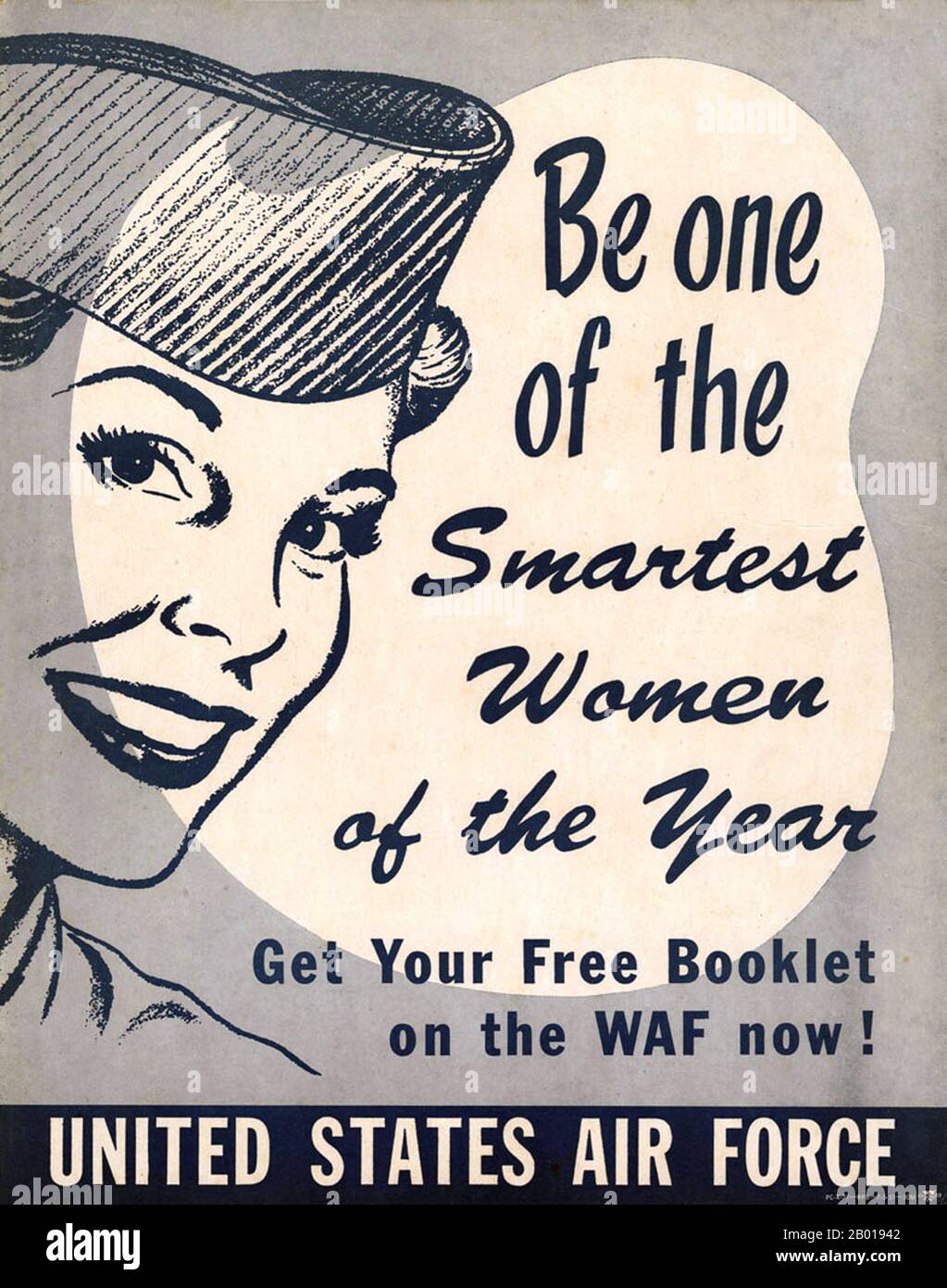 Korea/USA: A USAF recruiting poster for Women in the Air Force (WAF) during the Korean War (25 June 1950 - armistice signed 27 July 1953), 1951.  The Korean War was a military conflict between the Republic of Korea, supported by the United Nations, and North Korea, supported by the People's Republic of China (PRC), with military material aid from the Soviet Union. The war was a result of the physical division of Korea by an agreement of the victorious Allies at the conclusion of the Pacific War at the end of World War II. Stock Photo