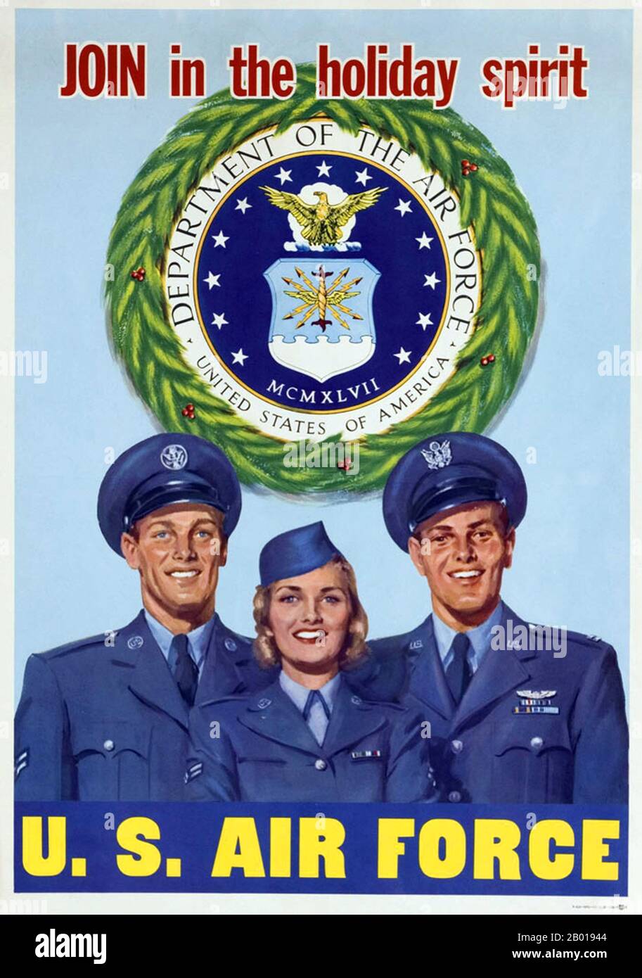 Korea/USA: A USAF recruiting poster from the last year of the Korean War (25 June 1950 - armistice signed 27 July 1953), 1953.  The Korean War was a military conflict between the Republic of Korea, supported by the United Nations, and North Korea, supported by the People's Republic of China (PRC), with military material aid from the Soviet Union. The war was a result of the physical division of Korea by an agreement of the victorious Allies at the conclusion of the Pacific War at the end of World War II. Stock Photo