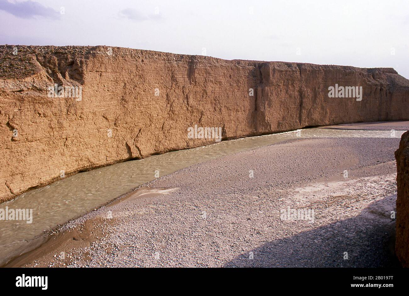 China: The Taolai River Gorge marking the end of the Ming Great Wall near Jiayuguan Fort.  Jiayuguan, the ‘First and Greatest Pass under Heaven’, was completed in 1372 on the orders of Zhu Yuanzhang, the first Ming Emperor (1368-1398), to mark the end of the Ming Great Wall. It was also the very limits of Chinese civilisation, and the beginnings of the outer ‘barbarian’ lands.  For centuries the fort was not just of strategic importance to Han Chinese, but of cultural significance as well. This was the last civilised place before the outer darkness. Stock Photo