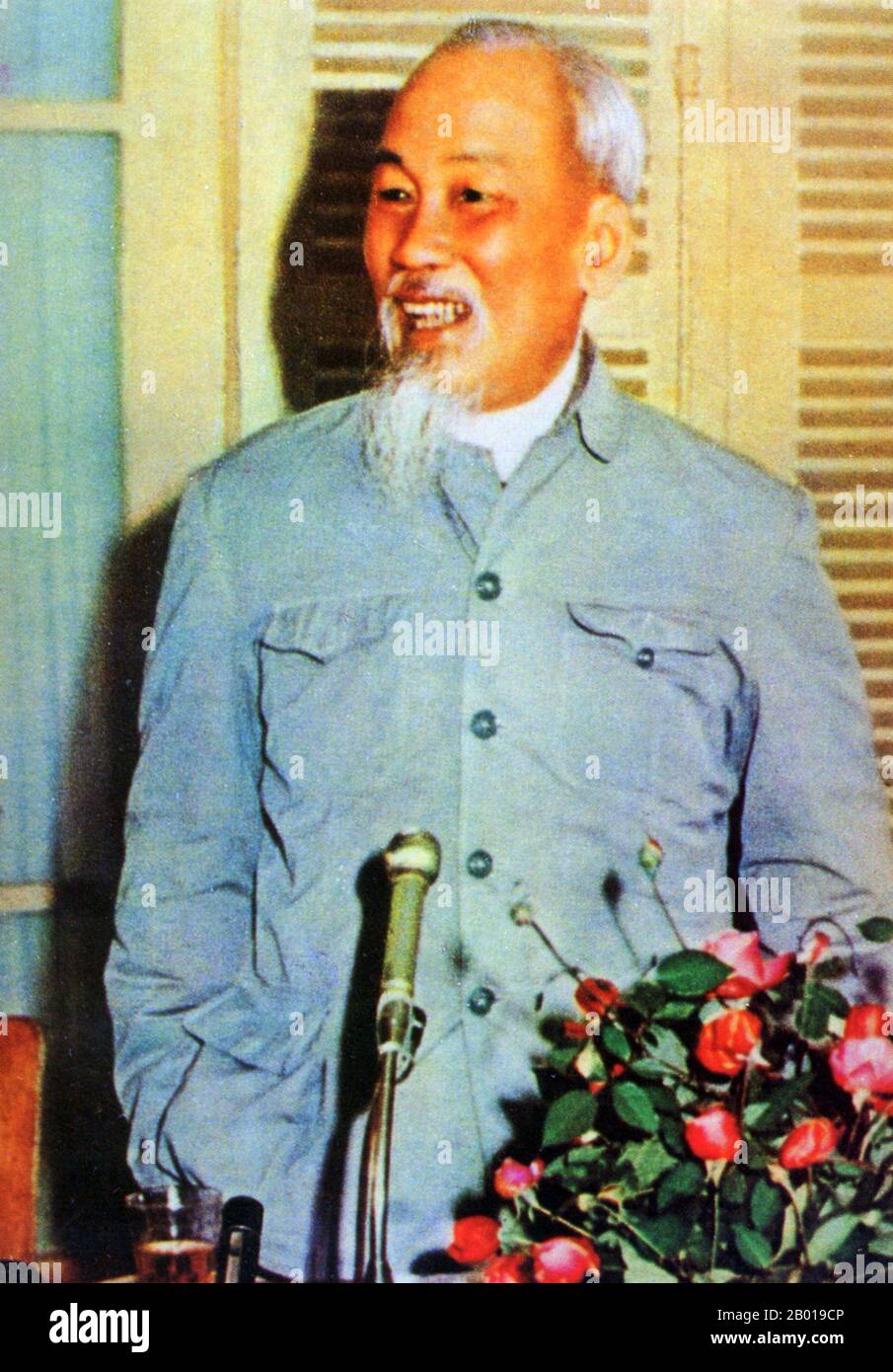 Vietnam: President Ho Chi Minh (19 May 1890 - 3 September 1969) in Hanoi, c. 1950s.  Hồ Chí Minh, born Nguyễn Sinh Cung and also known as Nguyễn Ái Quốc was a Vietnamese Communist revolutionary leader who was prime minister (1946-1955) and president (1945-1969) of the Democratic Republic of Vietnam (North Vietnam). He formed the Democratic Republic of Vietnam and led the Viet Cong during the Vietnam War until his death. Stock Photo