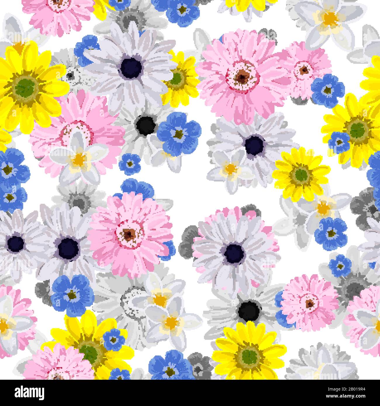 Realistic Flower Pattern SEAMLESS VECTOR FLOWER PATTERN. Realistic flowers. Spring bright colors ...
