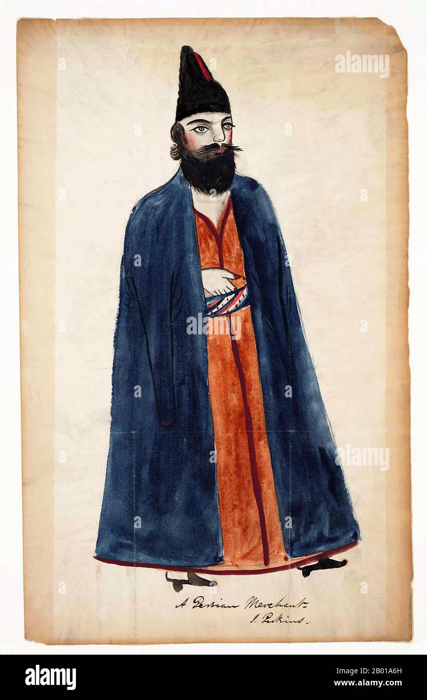 Iran: 'A Persian Merchant'. Watercolour sketch by Justin Perkins (1805-1869), Urmia, 1839.  Justin Perkins was born on a farm in Massachusetts, and educated at Amherst and the Andover Theological Seminary. From 1833 until shortly before his death in 1869, he served as missionary to the Nestorian Christians of Qajar Iran (1794-1925) under the auspices of the American Board of Commissioners of Foreign Missions. He was the first American missionary in Qajar Iran, as well as an eminent scholar of Syriac. He developed an alphabet for the writing of modern Syriac. Stock Photo
