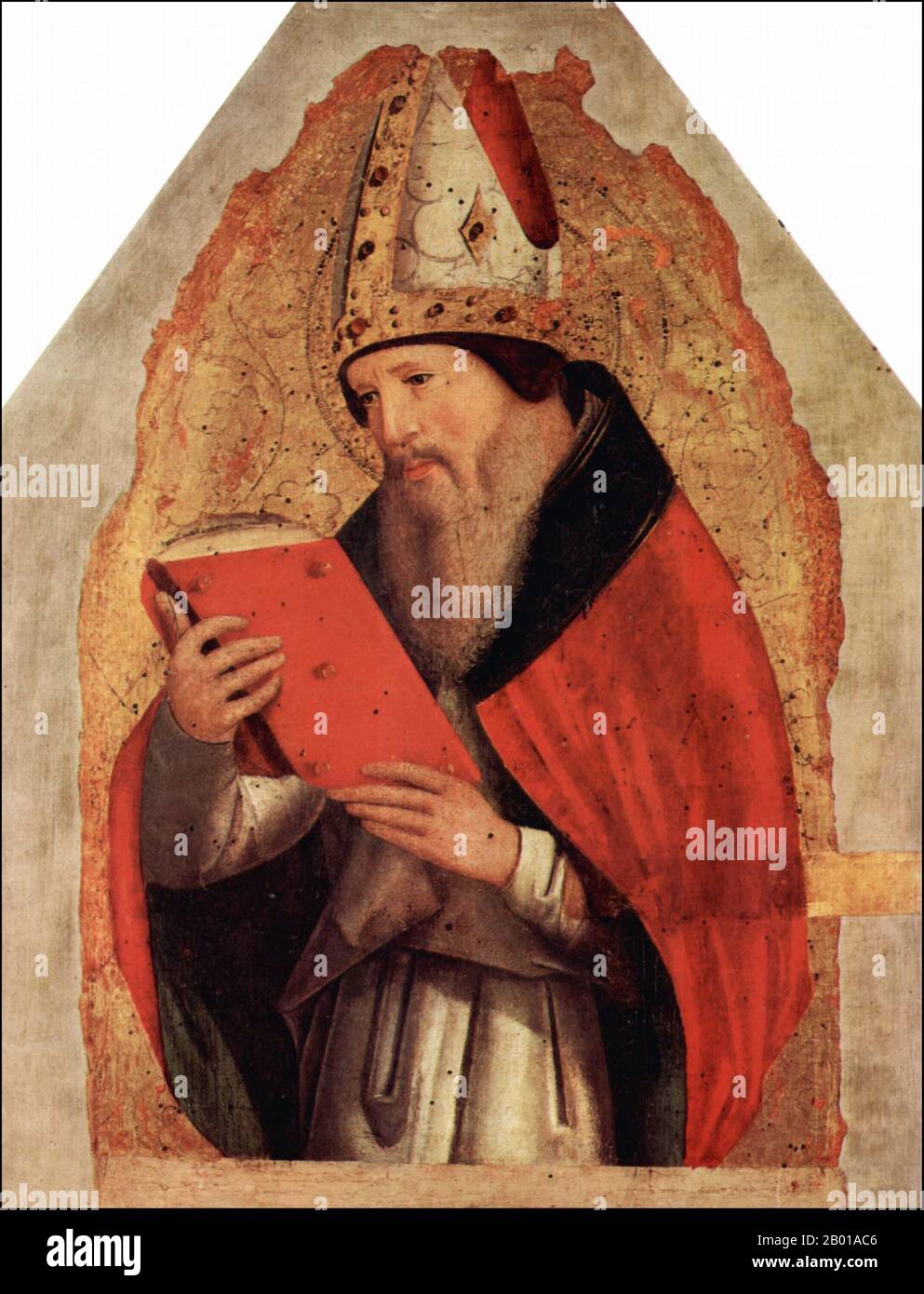 Algeria: Saint Augustine of Hippo Regius (13 November 354 - 28 August 430). Tempera on panel painting by Antonello da Messina (c. 1430-1479), 1473.  Augustine of Hippo (Aurelius Augustinus Hipponensis), also known as Augustine, St. Augustine, St. Austin, St. Augoustinos, Blessed Augustine or St. Augustine the Blessed, was Bishop of Hippo Regius, the present-day Annaba, Algeria. He was a Latin-speaking philosopher and theologian who lived in the Roman Africa Province. His writings were very influential in the development of Western Christianity. Stock Photo