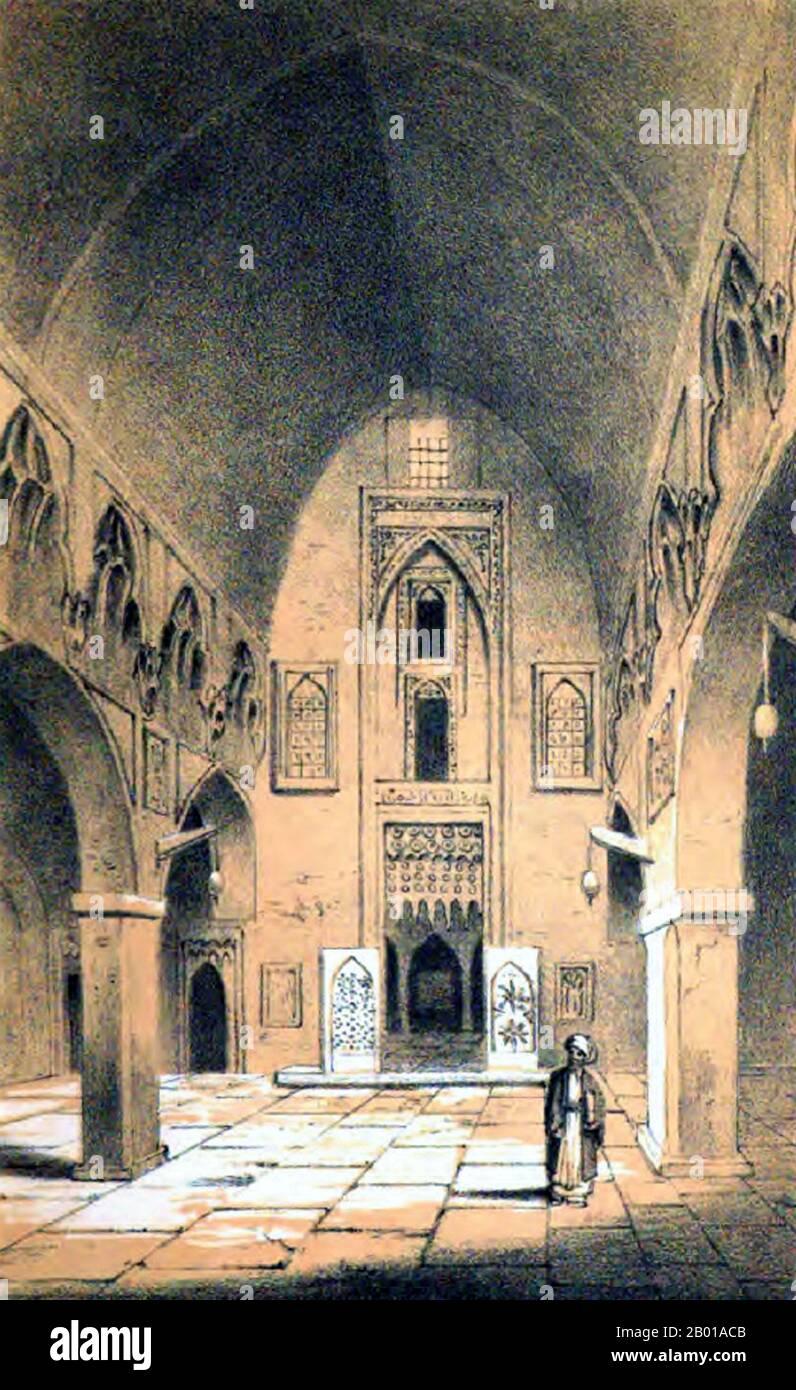 Iraq: The interior of a Nestorian Church in Mosul. Sketch by F.C. Cooper, 1852.  Nestorius developed his Christological views as an attempt to rationally explain and understand the incarnation of the divine Logos, the Second Person of the Holy Trinity as the man Jesus Christ. He had studied at the School of Antioch where his mentor had been Theodore of Mopsuestia; Theodore and other Antioch theologians had long taught a literalist interpretation of the Bible and stressed the distinctiveness of the human and divine natures of Jesus. Stock Photo