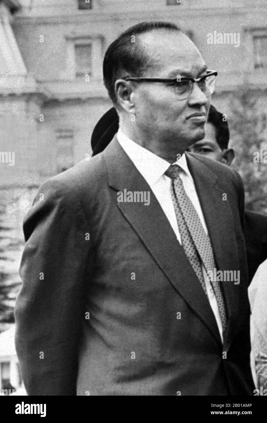 Ne Win (born on 24 May or 14 May 1911 or 10 July 1910 – 5 December 2002) was a politician and military commander. He was Prime Minister of Burma from 1958 to 1960 and 1962 to 1974 and also head of state from 1962 to 1981. He also was the founder and from 1963 to 1988 the chairman of the Burma Socialist Programme Party, which from 1964 until 1988 was the sole political party in the Burmese nation state. Stock Photo