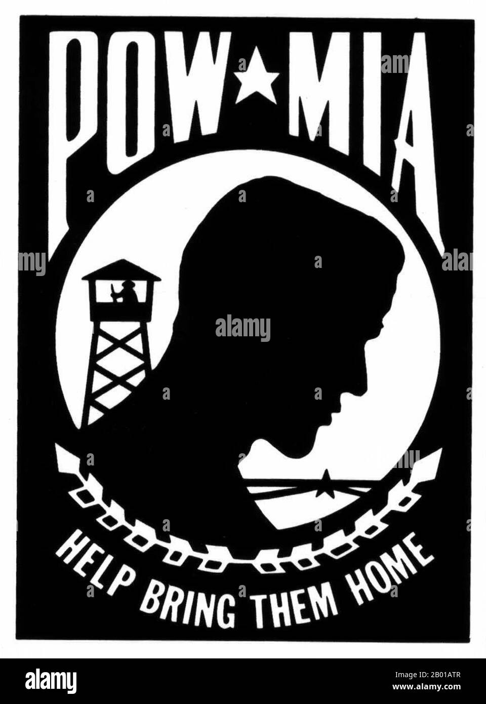 Vietnam/USA: A poster demanding the return of Prisoners of War (POW) and combatants Missing in Action (MIA) supposedly held in Vietnam after the American defeat in 1975.  The Vietnam War POW/MIA issue concerned the fate of United States servicemen who were reported as missing in action (MIA) during the Vietnam War and associated theatres of operation in Southeast Asia.  Following the Paris Peace Accords of 1973, 591 American prisoners of war (POWs) were returned during Operation Homecoming. The U.S. listed about 1,350 Americans as prisoners of war or missing in action. Stock Photo