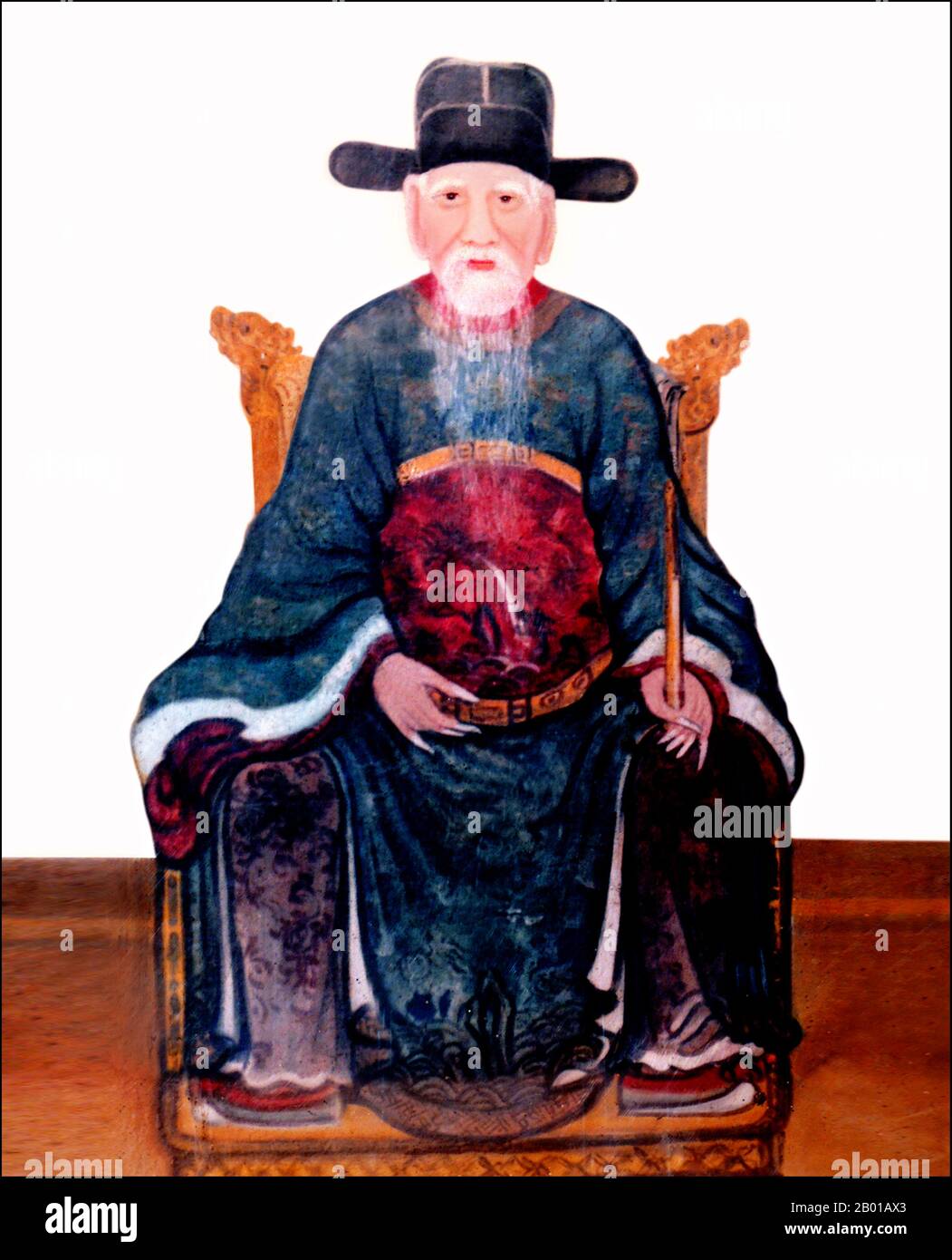 Vietnam: Nguyen Trai (1380-1442), poet, patriot and adviser to Emperor Le Loi (r.1428-1433), 16th century painting.  Nguyễn Trãi, also known under his pen name Ức Trai, was an illustrious Vietnamese Confucian scholar, a noted poet, a skilled politician and a master tactician. He was at times attributed with being capable of almost miraculous or mythical deeds in his designated capacity as a close friend and principal advisor of Lê Lợi, Vietnam's hero-king, who fought to free the country from Chinese rule. Stock Photo