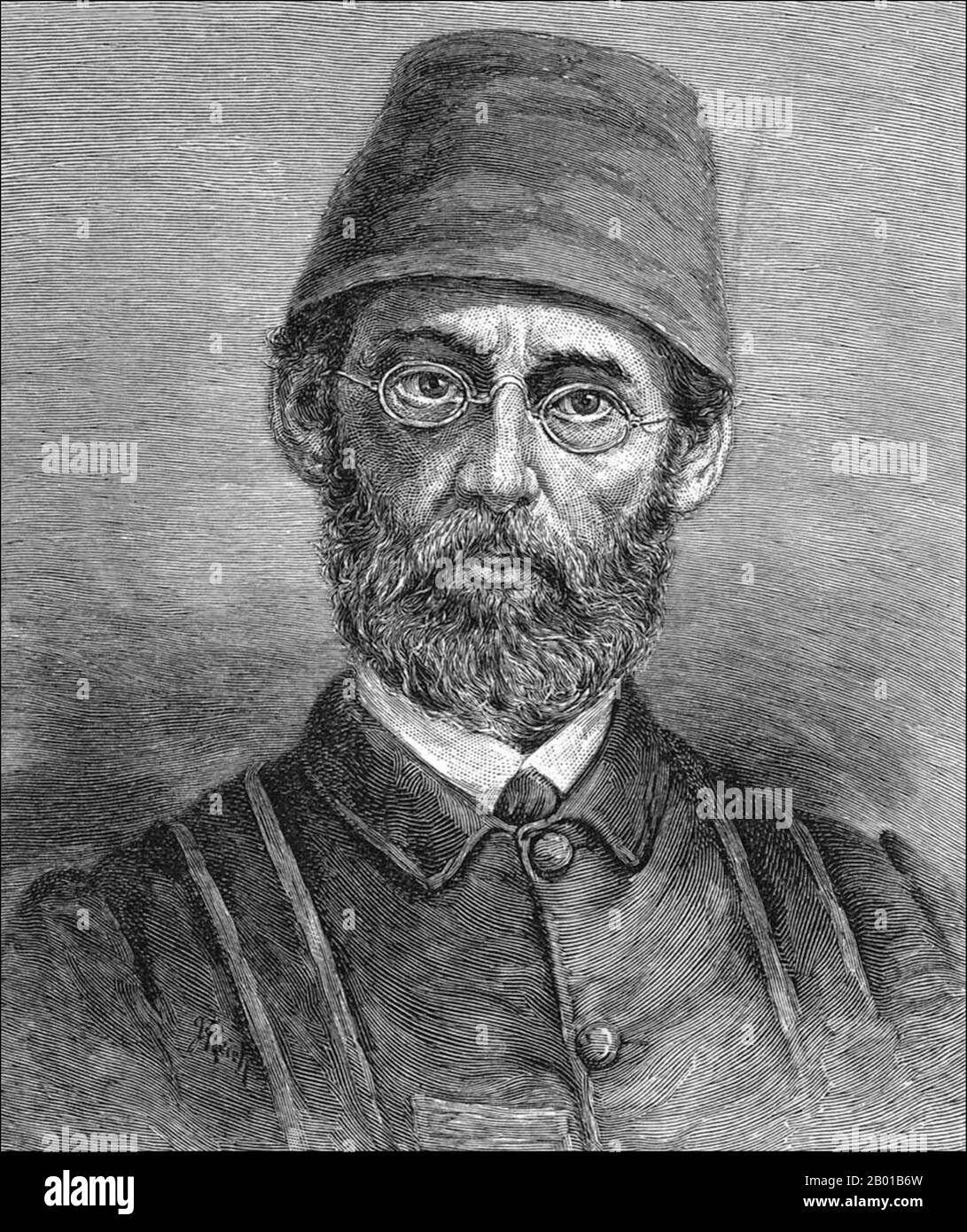 South Sudan: Mehmet Emin Pasha (28 March 1840 - 23 October 1892), physician, naturalist and governor of Equatoria. Portrait, 1890.  Mehmet Emin Pasha, born Isaak Eduard Schnitzer, was an Ottoman physician of German Jewish origin, who served as governor of the Egyptian province of Equatoria (modern southern South Sudan).  Emin Pasha was appointed as governor of Equatoria by the Khedive of Egypt in 1878. The Mahdist War that began in 1881 cut Equatoria off from the outside world by 1883. Emin was rescued by Henry Morton Stanley and the Emin Pasha Relief Expedition in 1888. Stock Photo
