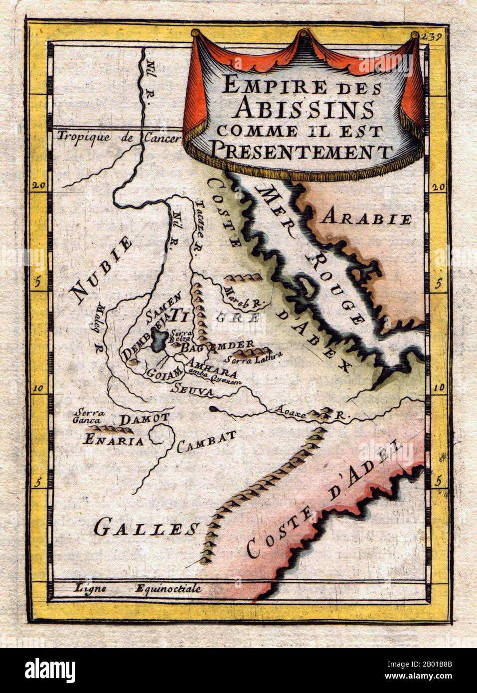Ethiopia/Eritrea: Map of the Abyssinian Empire, by Alain Manesson Mallet (1630-1706), 1683.  A French map of the Red Sea and East African Coast dated 1683 and the Ethiopian/Abyssinian Empire, which historically spanned modern-day Ethiopia and Eritrea from 1270 until the 1974 coup d'etat that ended the empire. Stock Photo