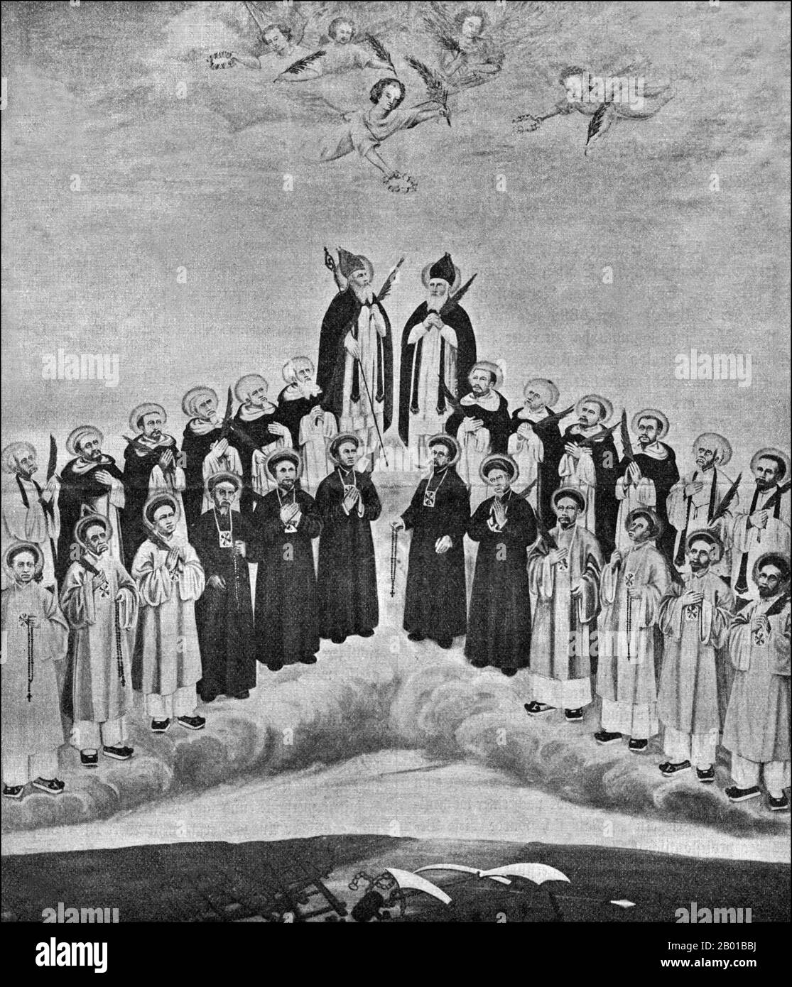Vietnam: 26 Catholic 'martyrs' of Tonkin, beatified by the Vatican in 1900. Illustration, 1903.  The Vatican estimates the number of Vietnamese 'martyrs' at between 130,000 and 300,000. The Vietnamese Martyrs fall into several groupings, those of the Dominican and Jesuit missionary era of the 17th century, those killed in the politically inspired persecutions of the 19th century, and those martyred during the Communist purges of the 20th century. Stock Photo