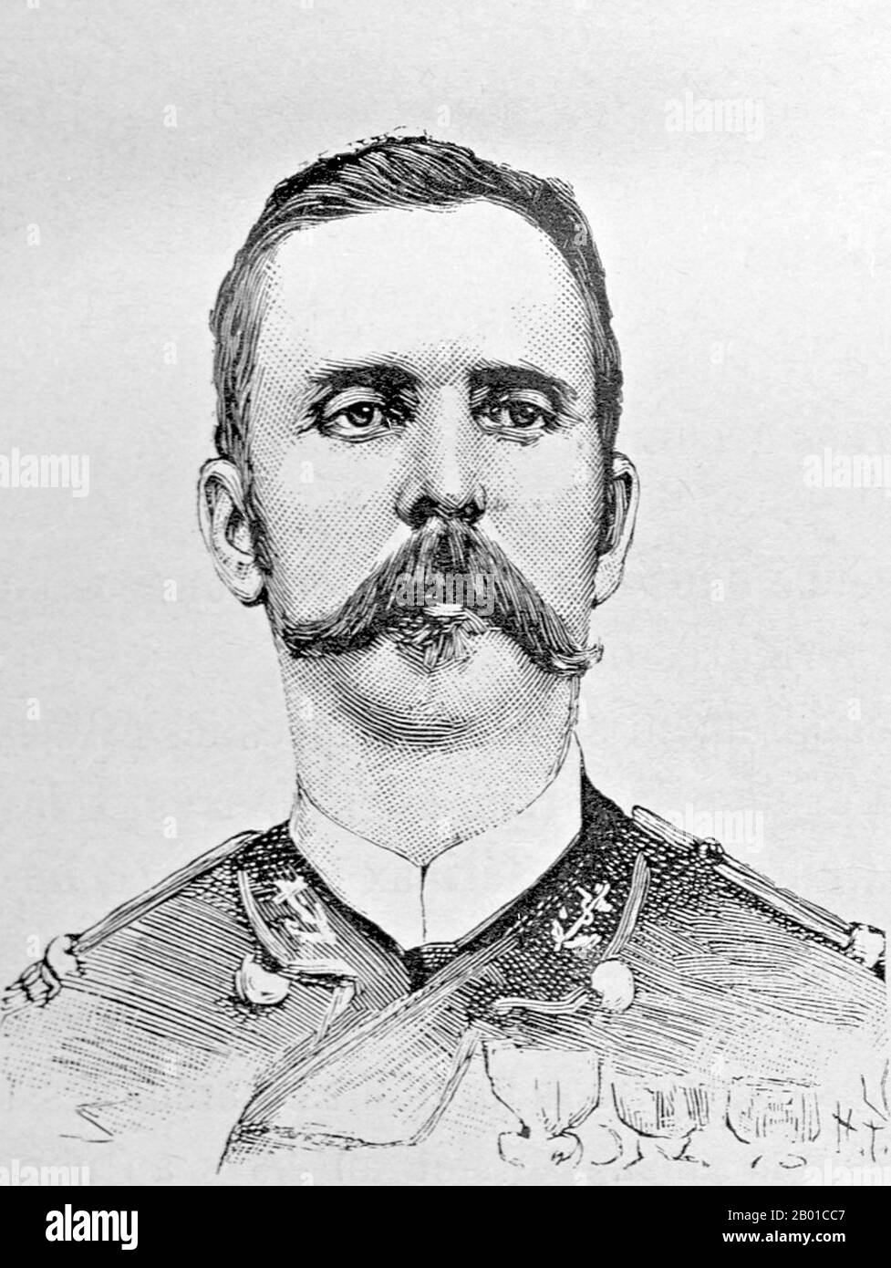 Vietnam: Lieutenant-Colonel Carreau, mortally wounded at the Capture of Nam Dinh, 27 March 1883. Lithograph portrait by Charles-Lucien Huard (12 February 1837 - 22 January 1899), 1887.  The Tonkin Campaign (French: Campagne du Tonkin) was an armed conflict fought between June 1883 and April 1886 by the French against, variously, the Vietnamese, Liu Yongfu's Black Flag Army and the Chinese Guangxi and Yunnan armies to occupy Tonkin (northern Vietnam) and entrench a French protectorate there. Stock Photo