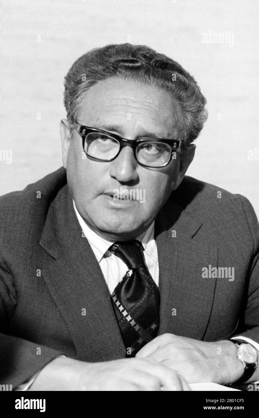 USA: Henry Alfred Kissinger (born May 27, 1923) is a German-born American political scientist, diplomat, and recipient of the Nobel Peace Prize. Photo by Marion S. Trikosko (13 November 1926- 16 December 2008, public domain), 3 March 1976.  Kissinger served as National Security Advisor and later concurrently as Secretary of State in the administrations of Presidents Richard Nixon and Gerald Ford. After his term, his opinion was still sought by many following presidents and many world leaders.  A proponent of Realpolitik, Kissinger played a dominant role in United States foreign policy. Stock Photo