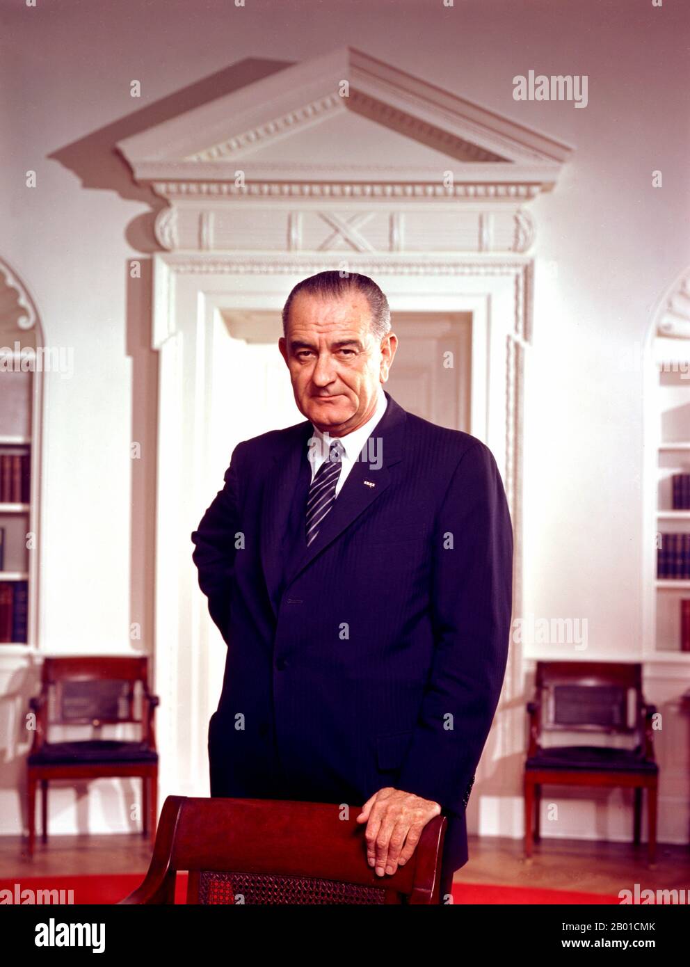 Lyndon Baines Johnson (August 27, 1908 – January 22, 1973), often referred to as LBJ, was the 36th President of the United States (1963–1969) after his service as the 37th Vice President of the United States (1961–1963). He is one of only four people who served in all four elected federal offices of the United States: Representative, Senator, Vice President and President. Johnson, a Democrat, served as a United States Representative from Texas, from 1937–1949 and as United States Senator from 1949–1961, including six years as United States Senate Majority Leader, two as Senate Minority Leader Stock Photo