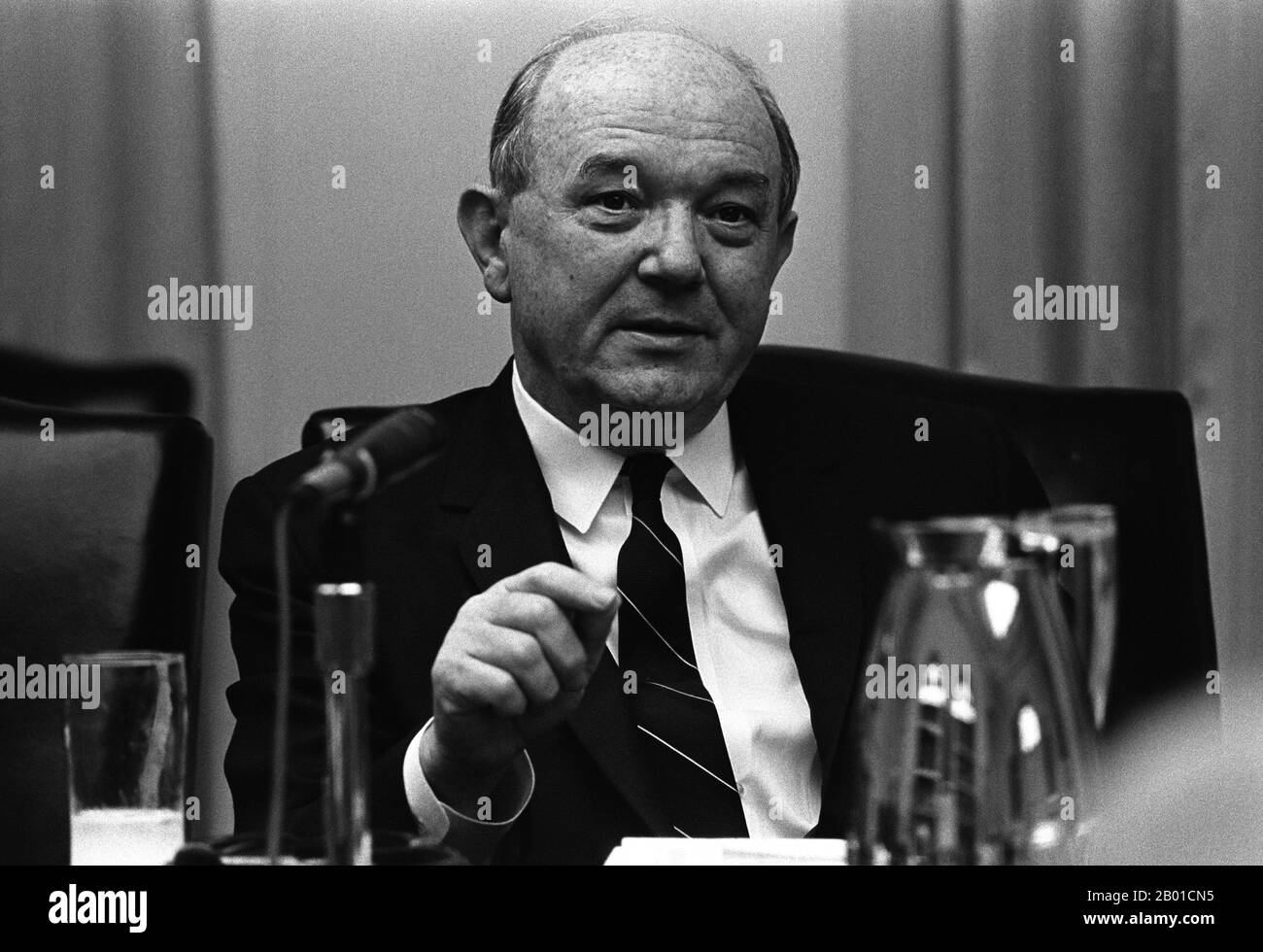 USA: David Dean Rusk (9 February 1909 - 20 December 1994), 54th Secretary of State (1961-1969) under presidents John F. Kennedy and Lyndon B. Johnson.  Photo by Yoichi Okamoto (1915-1985, public domain), 16 September 1968.  On 12 December 1960, Democratic President-elect John F. Kennedy appointed Rusk Secretary of State. As Secretary of State, Rusk believed in the use of military action to combat Communism. Despite private misgivings about the Bay of Pigs invasion, he remained noncommittal during the Executive Council meetings leading up to the attack and never opposed it outright. Stock Photo