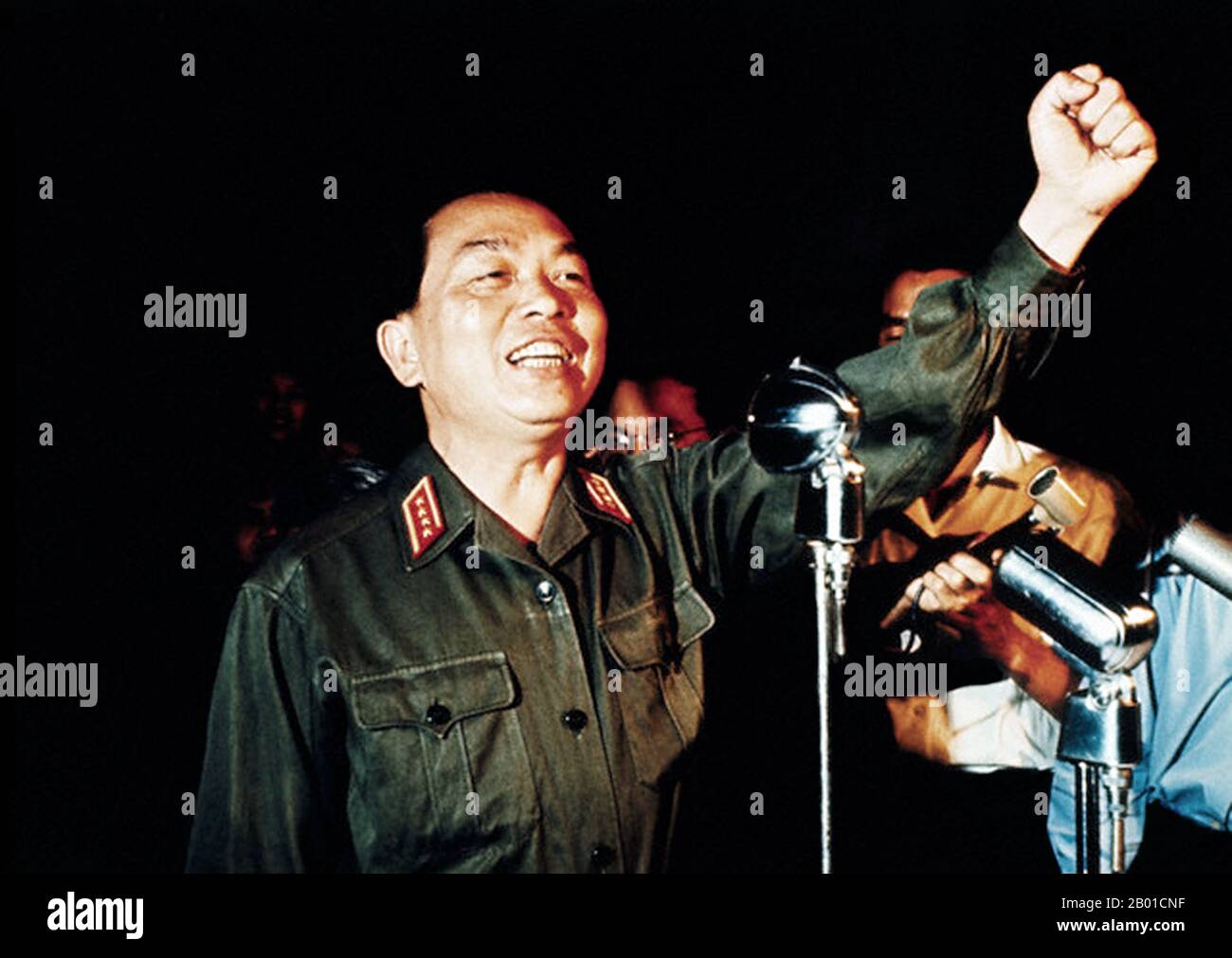 Vietnam: General Vo Nguyen Giap (25 August 1911 - 4 October 2013), Defense Minister of the Democratic Republic of Vietnam, gives the International salute, Hanoi, 1969.  Vo Nguyen Giap (Vietnamese: Võ Nguyên Giáp) was a Vietnamese officer in the Vietnam People's Army and a politician. He was a principal commander in two wars: the First Indochina War (1946-1954) and the Second Indochina War (1960-1975).  He was also a journalist, an interior minister in President Hồ Chí Minh’s Việt Minh government, the military commander of the Việt Minh and the commander of the People's Army of Vietnam (PAVN). Stock Photo