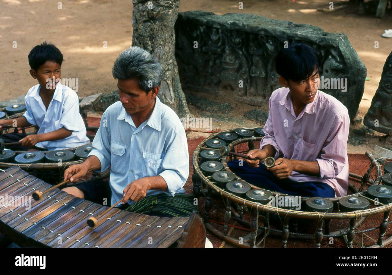 Cambodia A pinpeat or traditional Khmer musical ensemble, Ta Prohm