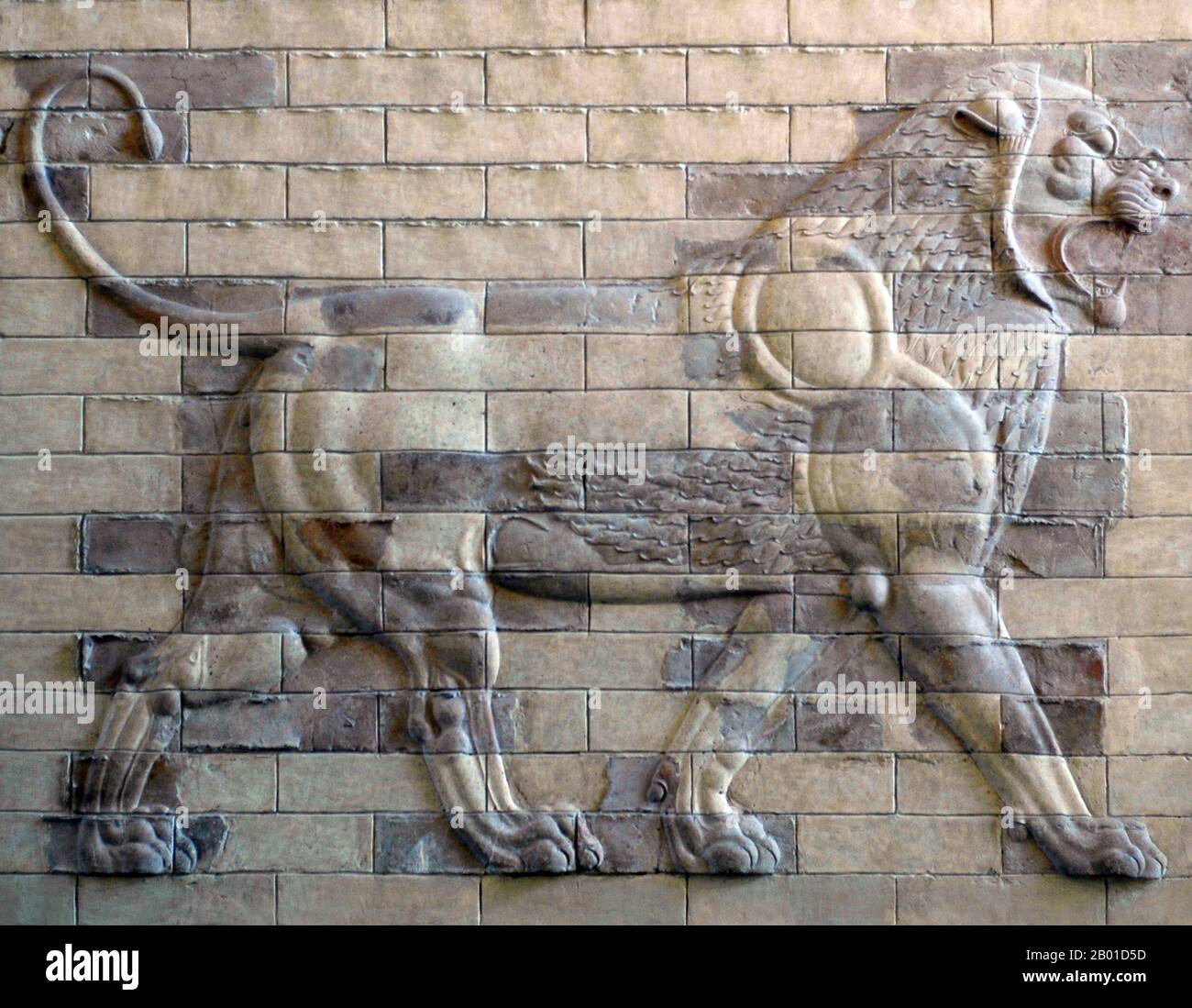 Iran/Persia: Terracotta relief of a lion from a wall in the palace of Darius I (550-486 BCE), Susa, c. 510 BCE.  Darius I (r. 522-486 BCE), also known as Darius the Great, was the third King of Kings of the Achaemenid Empire. Darius held the empire at its peak, then including Egypt, Balochistan, Kurdistan and parts of Greece. The decay and eventual downfall of the empire commenced with his death and the ascension of his son, Xerxes I. Stock Photo
