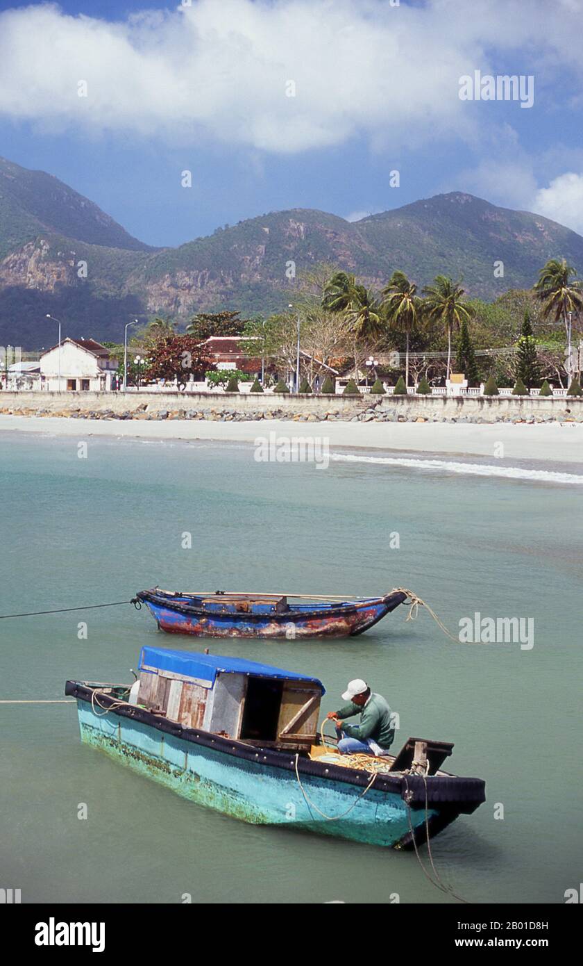 Vietnam Fisherman and boat, Con Son Island, Con Dao National Park, Con Dao Archipelago. The Con
