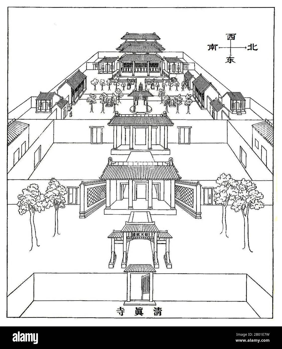 China: The Kaifeng synagogue based on a drawing by the Jesuit Père Jean Domange (1666-1735), 1722.  The Kaifeng Jews are members of a small Jewish community that has existed in Kaifeng, in the Henan province of China, for hundreds of years.  Jews in modern China have traditionally called themselves Youtai (from Judah) in Mandarin Chinese which is also the predominant contemporary Chinese language term for Jews in general. However, the community was known by their Han Chinese neighbors as adherents of Tiaojinjiao, meaning, loosely, the religion which removes the sinew (a reference to kashrut). Stock Photo