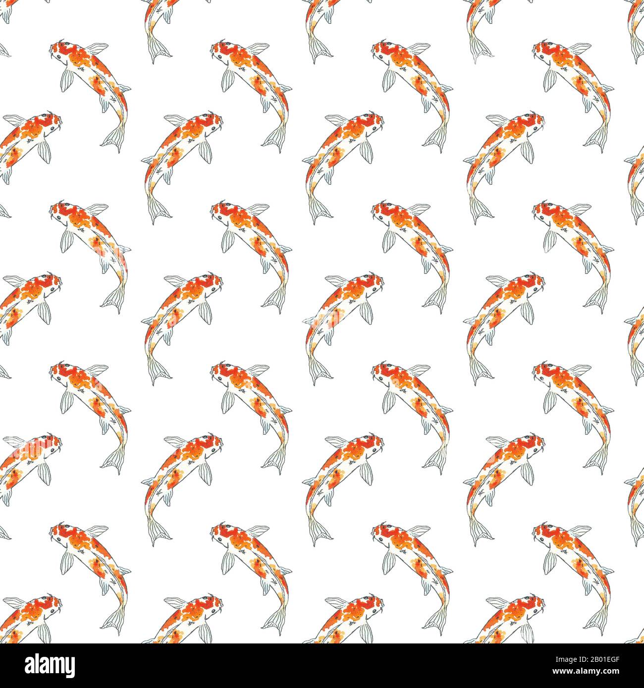 Seamless pattern of koi fish. Hand drawing sketch on white background ...