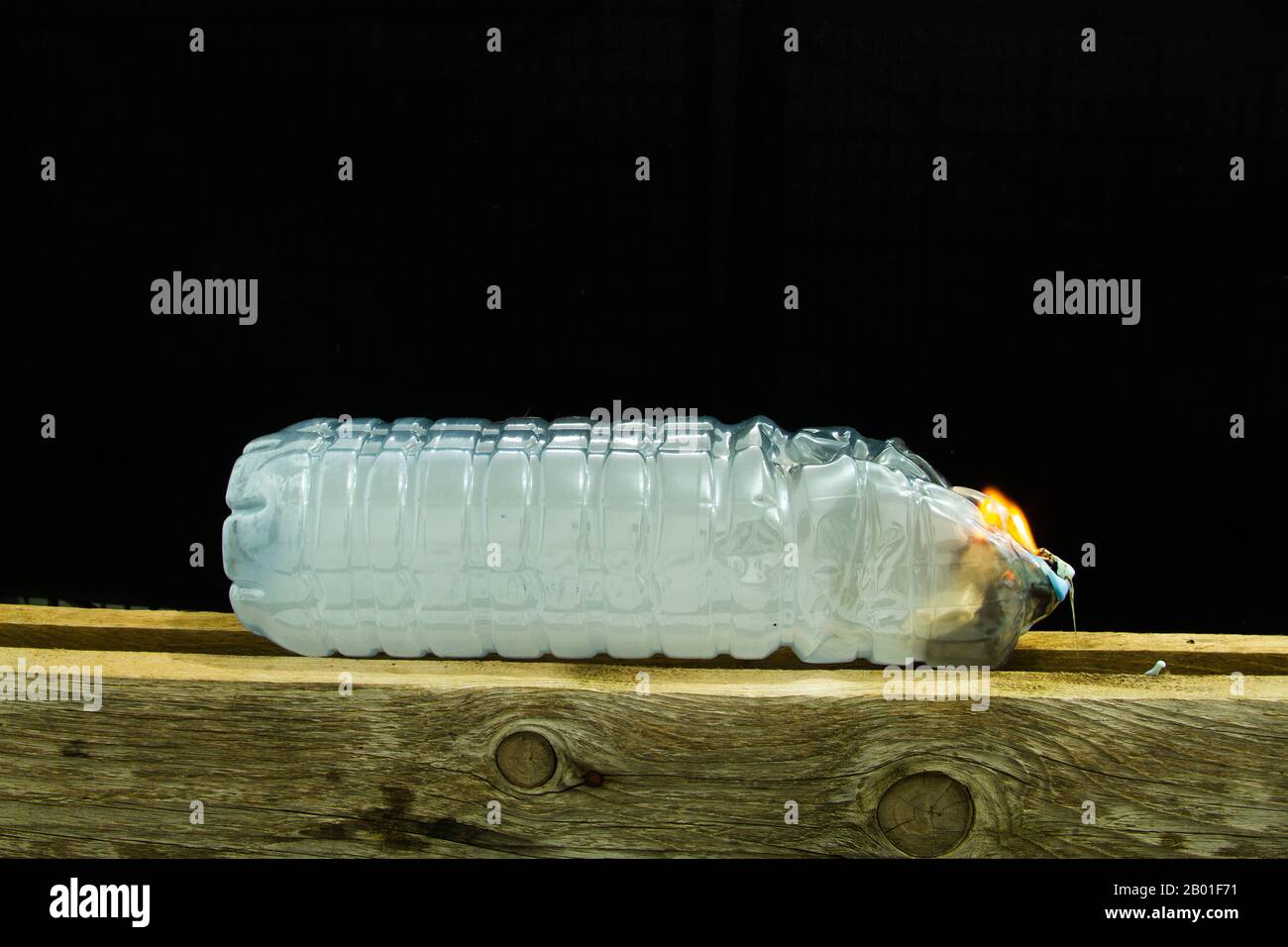 inflamed plastic bottle filled with toxic smoke that burns and burns out leaving toxic smoke on