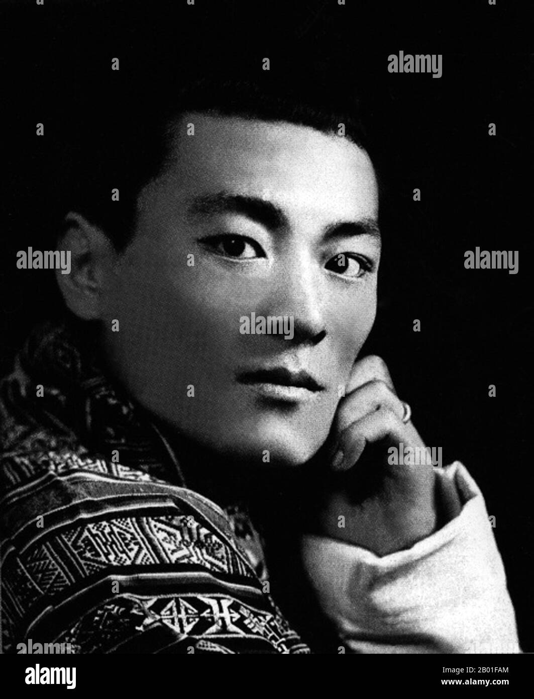 Bhutan: His Majesty Jigme Dorji Wangchuck (2 May 1928 - 21 July 1972), 3rd Druk Gyalpo or 'Dragon King' (r. 1952-1972), c. 1950s.  Jigme Dorji Wangchuck was the 3rd Druk Gyalpo of Bhutan, ascending to the throne in 1952. His primary goal during his reign was opening Bhutan to the outside world and modernising it, deepening ties with India and developing a close economic relationship with Bangladesh, Bhutan being the second nation after India to recognise Bangladesh's independence. Bhutan also joined the United Nations in 1971 under his rule. Stock Photo