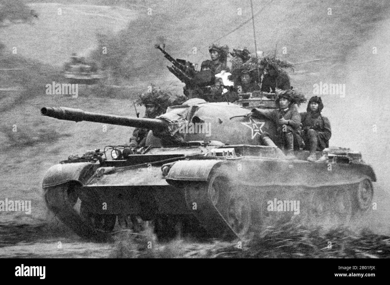 Vietnam: Chinese PLA tank near Lang Son, Third Indochina War, 1979.  The Sino-Vietnamese War (Vietnamese: Chiến tranh biên giới Việt-Trung), also known as the Third Indochina War, known in the PRC as 对越自卫反击战 (Counterattack against Vietnam in Self-Defense) and in Vietnam as Chiến tranh chống bành trướng Trung Hoa (War against Chinese expansionism), was a brief but bloody border war fought in 1979 between the People's Republic of China (PRC) and the Socialist Republic of Vietnam.  The PRC launched the offensive in response to Vietnam's 1978 invasion and occupation of Cambodia. Stock Photo