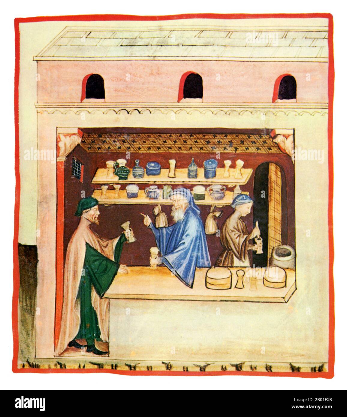 Iraq/Italy: Theriac (Triacha). Illustration from Ibn Butlan's Taqwim al-sihha or 'Maintenance of Health' (Baghdad, 11th century), published in Italy as the Tacuinum Sanitatis, 14th century.  The Tacuinum (sometimes Taccuinum) Sanitatis is a medieval handbook on health and well being, based on the Taqwim al‑sihha تقويم الصحة ('Maintenance of Health'), an eleventh-century Arab medical treatise by Ibn Butlan of Baghdad.  Ibn Butlân was a Christian physician born in Baghdad and who died in 1068. Stock Photo