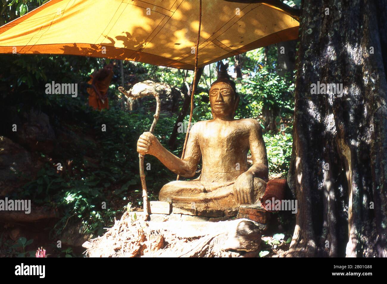 Cambodia: A Buddha at Udong (Oudong).  Oudong (Victorious) was the capital of Cambodia on several occasions between 1618 and 1866. On top of Phnom Udong (Udong Hill) stupas contain the ashes of King Monivong (r. 1927 - 1941), King Norodom (r. 1845 - 1859) and the 17th century ruler King Soriyopor. Stock Photo