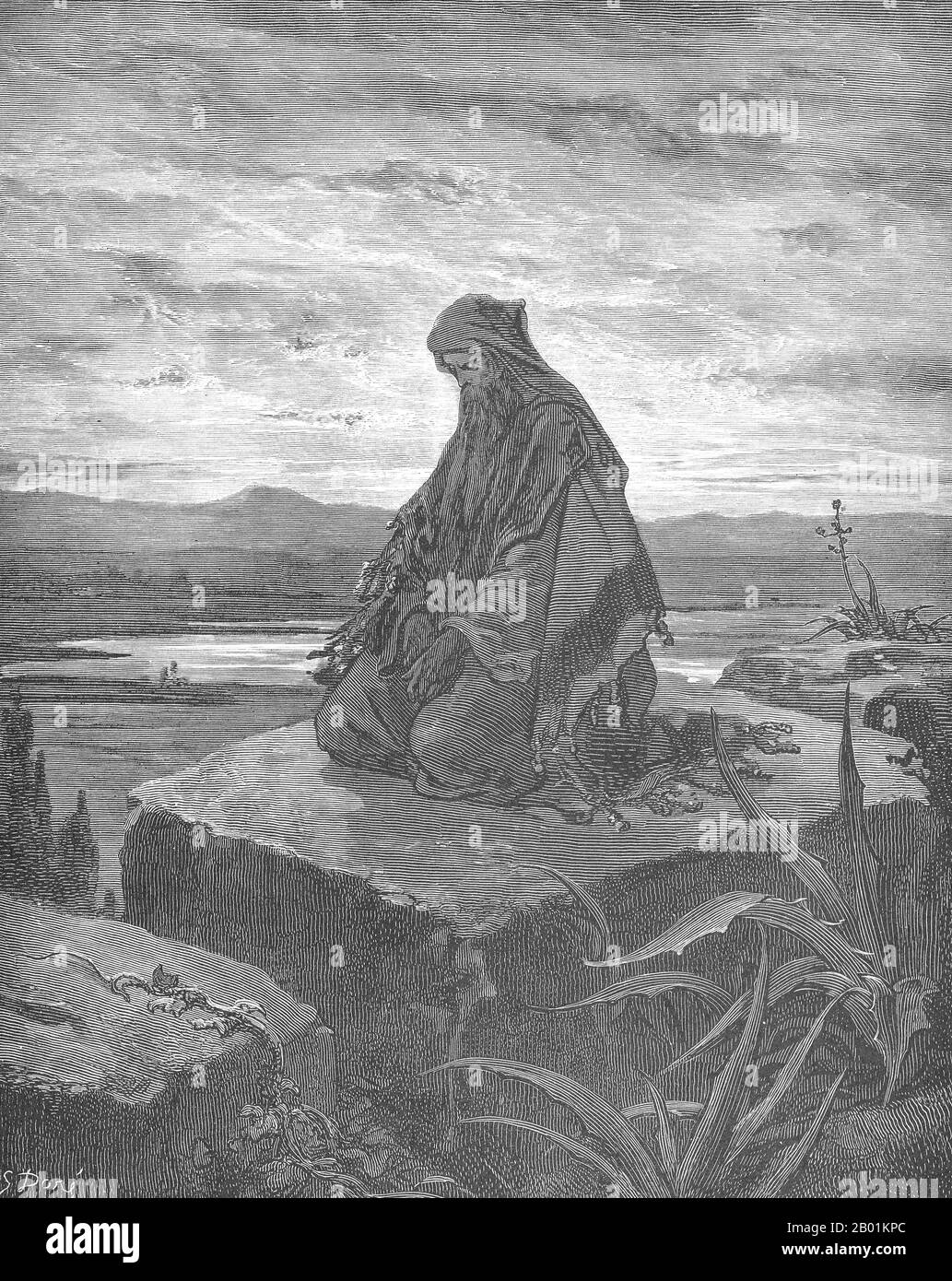 France: 'The Prophet Isaiah'. Lithograph by Gustave Doré (6 January 1832 - 23 January 1883), 1866.  Isaiah was a prophet in the 8th-century BCE Kingdom of Judah. Jews and Christians consider the Book of Isaiah a part of their Biblical canon; he is the first listed (although not the earliest) of the neviim akharonim, the later prophets. Many of the New Testament teachings of Jesus refer to the book of Isaiah. Stock Photo