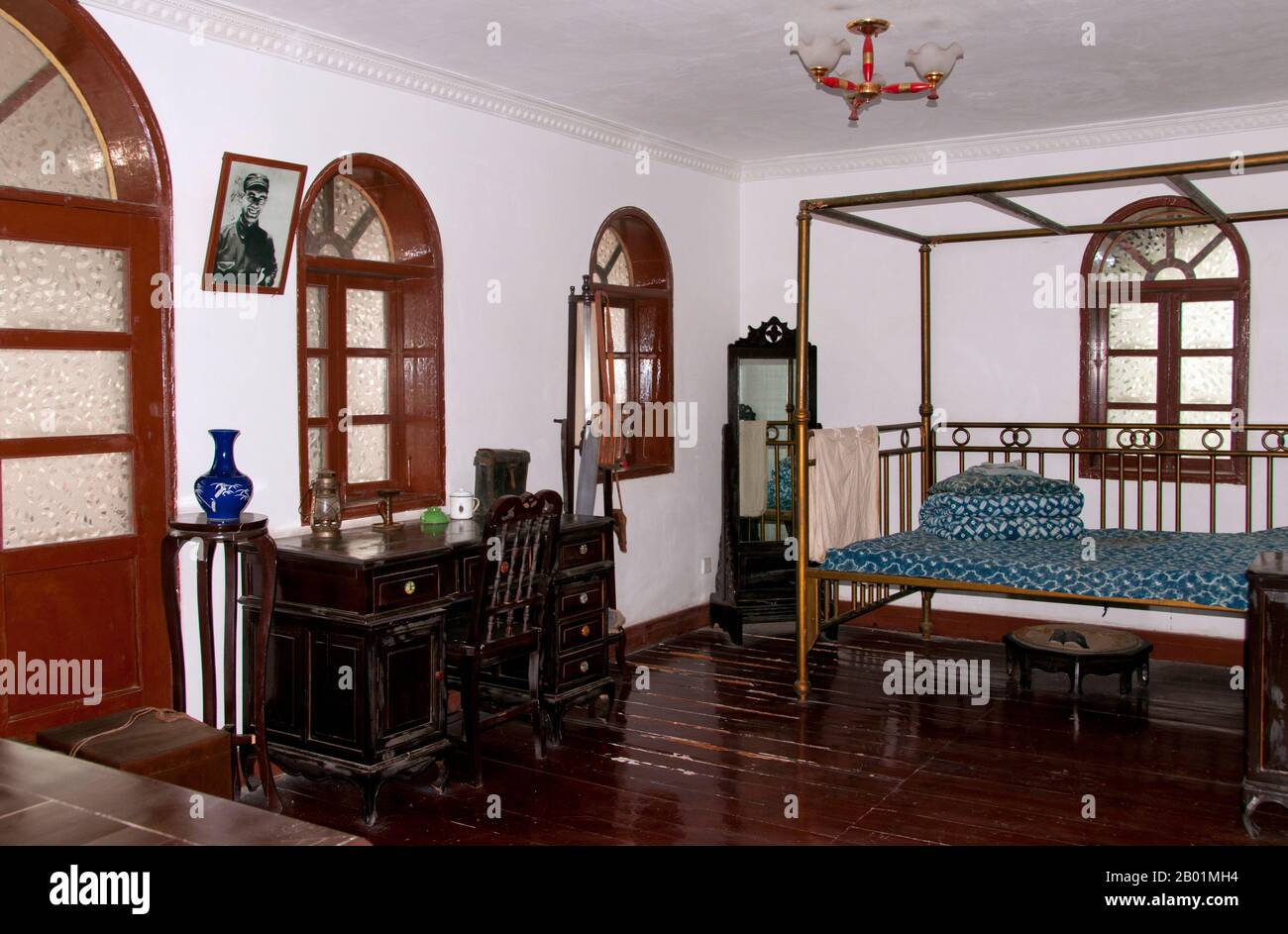 China: Otto Braun's bedroom (known in Chinese as Li De, he was the only European to complete the Long March), Qin Bangxian (Bo Gu) Residence, Zunyi, Guizhou Province.  The Zunyi Conference was a meeting of the Communist Party of China (CPC) in January 1935 during the Long March. This meeting involved a power struggle between the leadership of Bo Gu and Otto Braun and the opposition led by Mao Zedong. The result was that Mao left the meeting in position to take over military command and become the leader of the Communist Party. The conference was completely unacknowledged until the 1950s. Stock Photo